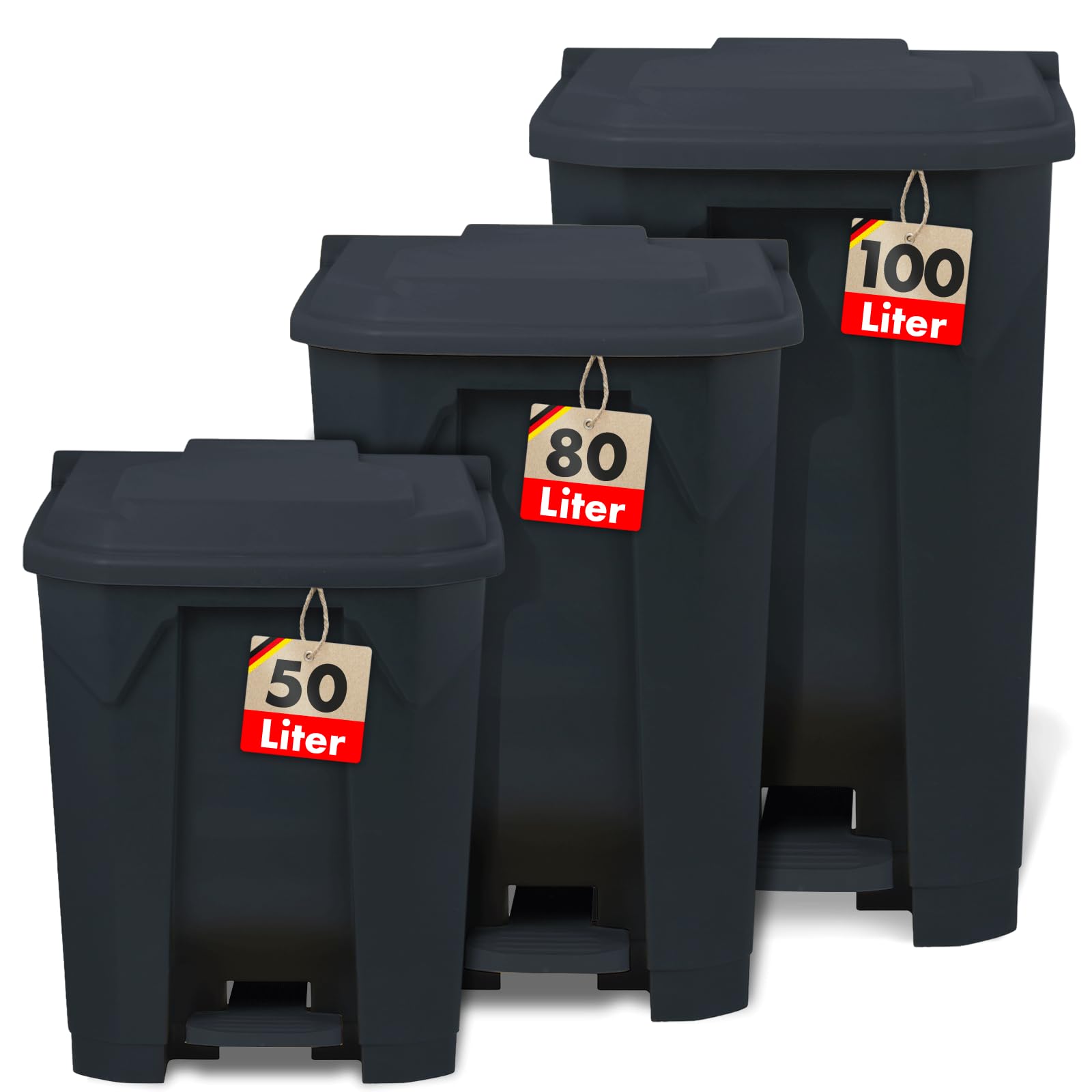 Floordirekt Mülleimer 80 Liter, grauer Deckel, Abfalleimer für Küche und Büro, Mülltrennsystem, Tretmülleimer mit Step-On-Mechanismus, Papierkorb, Mülltonne Olaf 80 Liter Grau Angebot bei HelloDeals