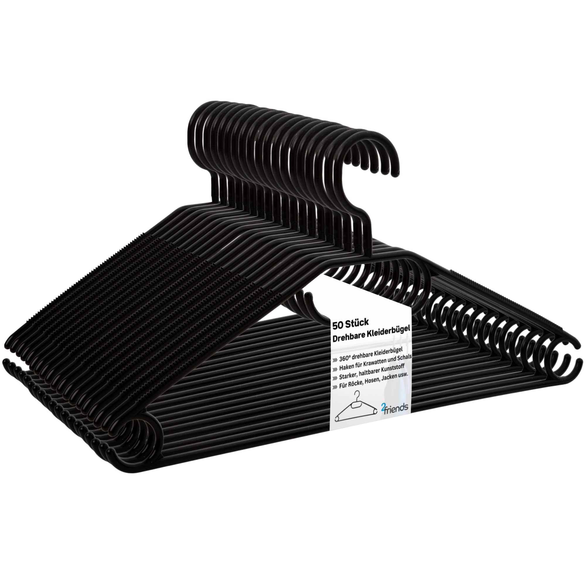Kleiderbügel schwarz 50 Stück mit drehbaren Haken, Bügel, Kunststoff, Kleiderbügel Plastik schwarz, Made in EU, Kleiderbügel Haken platzsparend, 100% Recyclingmaterial Angebot bei HelloDeals