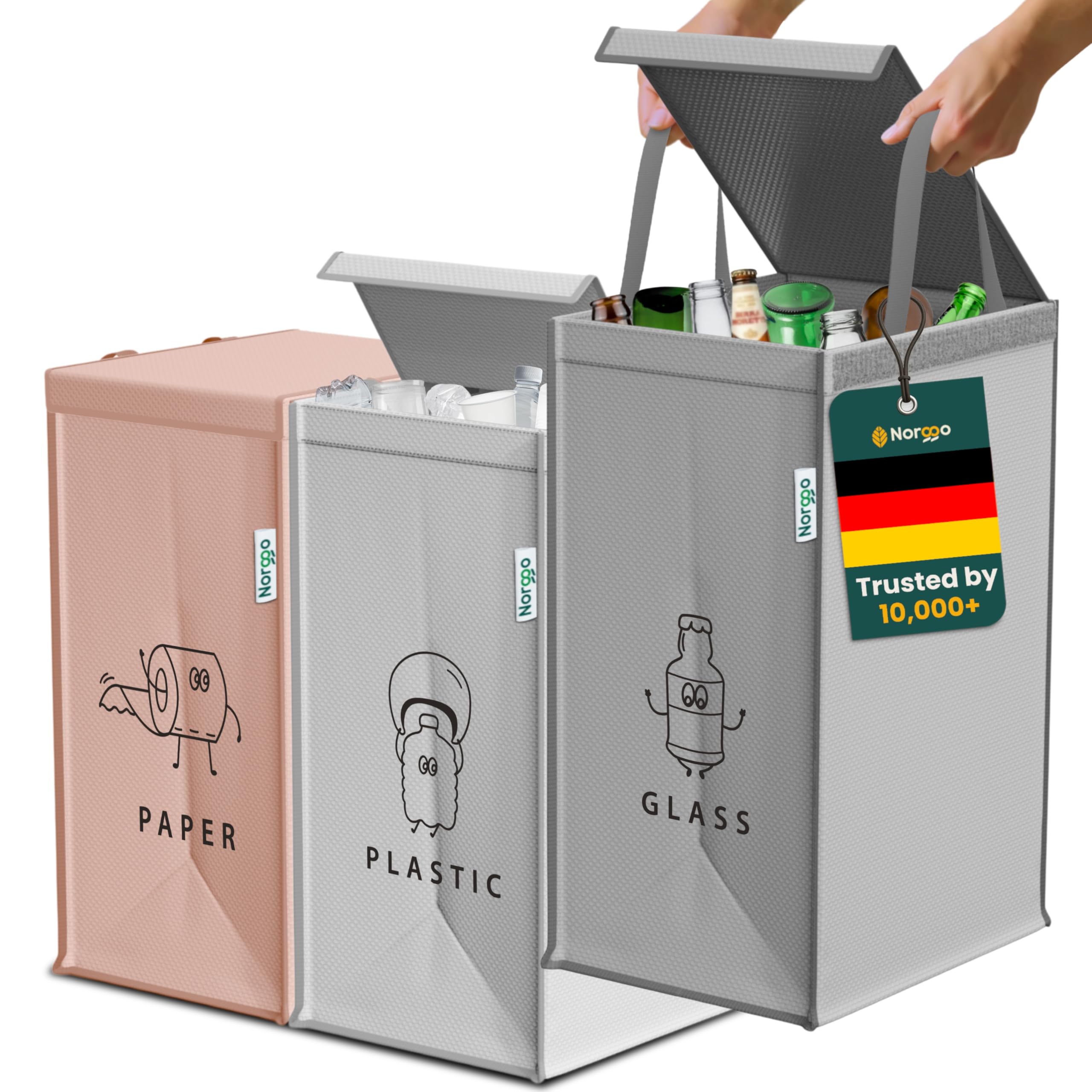 Norggo® Mülltrennsystem 3fach – Set aus 3 Mülltrennsysteme für Plastik, Papier und Glas – Recycling Behälter 40L mit Griff – Abfall & Recycling Lösung – Mülltrennsystem Küche – Altpapier & Altglas Mit Deckel Palermo Angebot bei HelloDeals