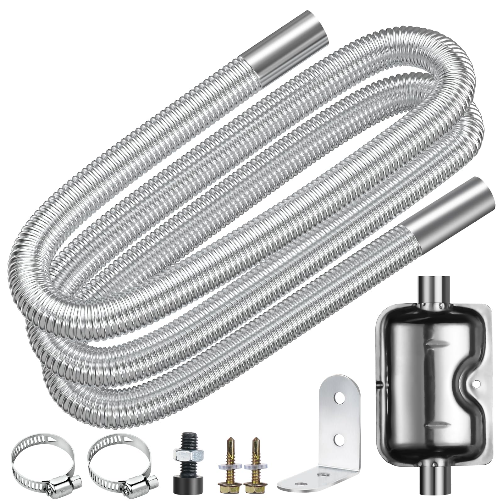 URAQT Abgasrohr Standheizung mit Verbesserter Schalldämpfer, 200 cm Abgasschlauch für Stromerzeuger Auto Edelstahl Abgasrohr Standheizung Diesel abgasrohre mit 2 x Edelstahlklammern für Diesel Heizung 200CM+Schalldämpfer Angebot bei HelloDeals