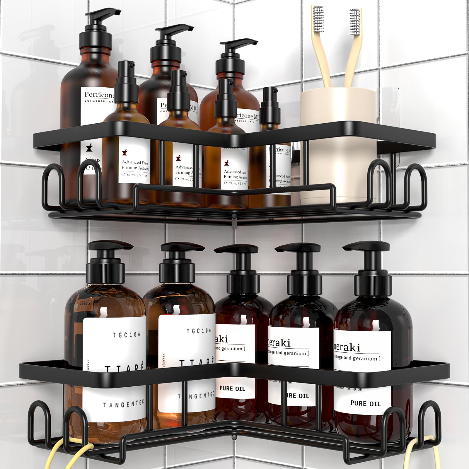 Diwoker Duschablage Ohne Bohren Ecke - Rostfreier Duschregal Badezimmer Organizer Shampoo Halterung für Dusche (Schwarz - 2 Stück) Angebot bei HelloDeals
