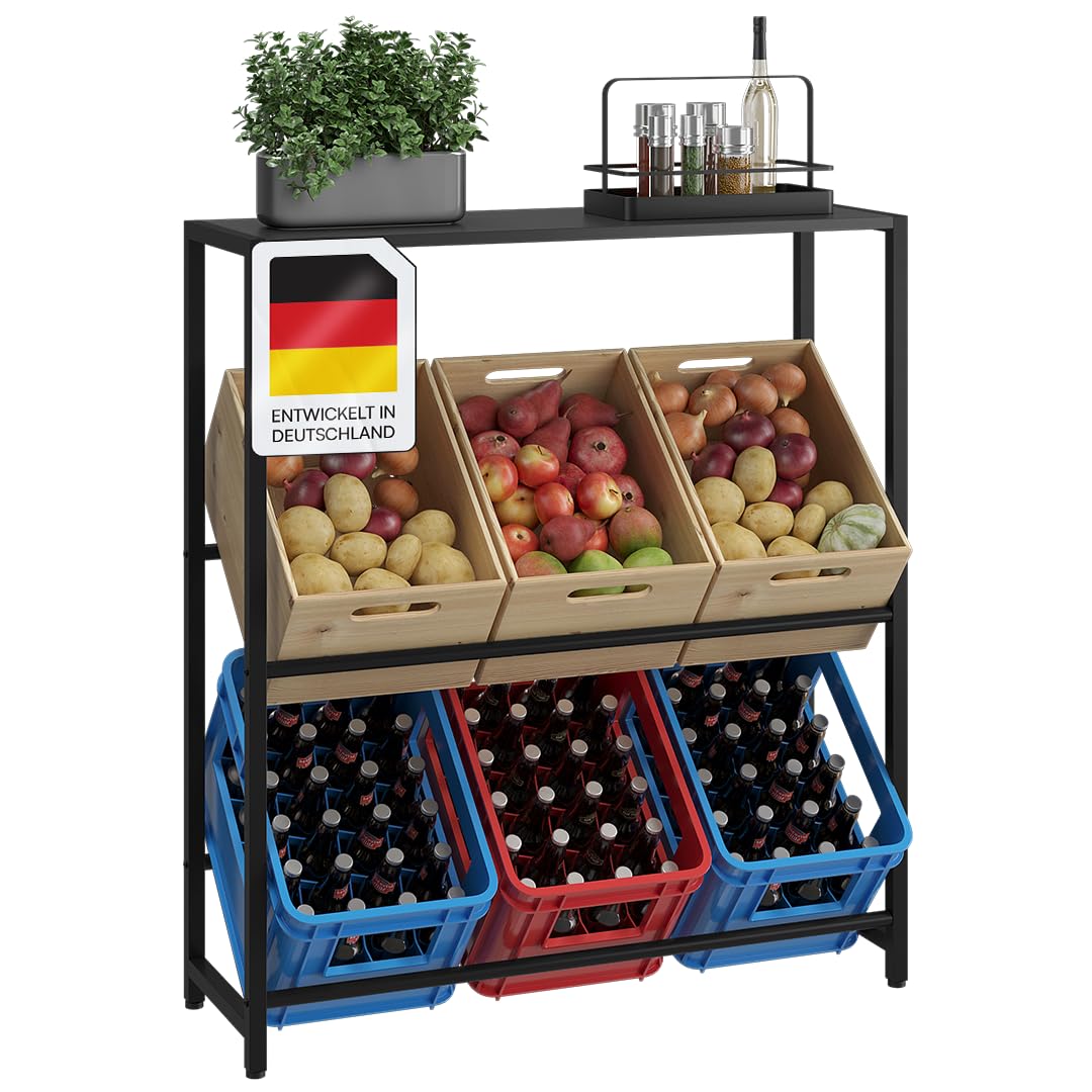 STEELSØN Macondo Getränkekistenregal mit Ablage – stabiles & platzsparendes Getränkeregal für 6 Kisten –Kistenregal Schwarz Metall – Kastenständer für Getränkekisten & Obst – Bierkisten Regal 6 Kisten Schwarz Angebot bei HelloDeals