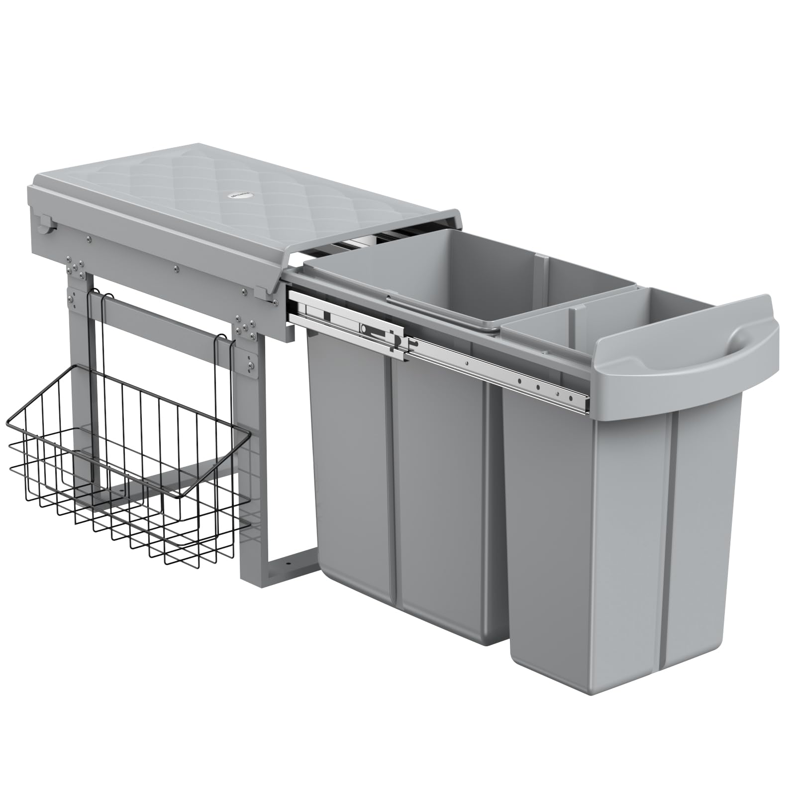 Lovewind Abfallsammler Tandem, 10L+20L, Mit seitlichem Hängekorb, Abfalleimer für Schränke ab 300 mm Breite, Mülltrennung als Vollauszug mit Teleskopschienen, Dunkelgrau Angebot bei HelloDeals
