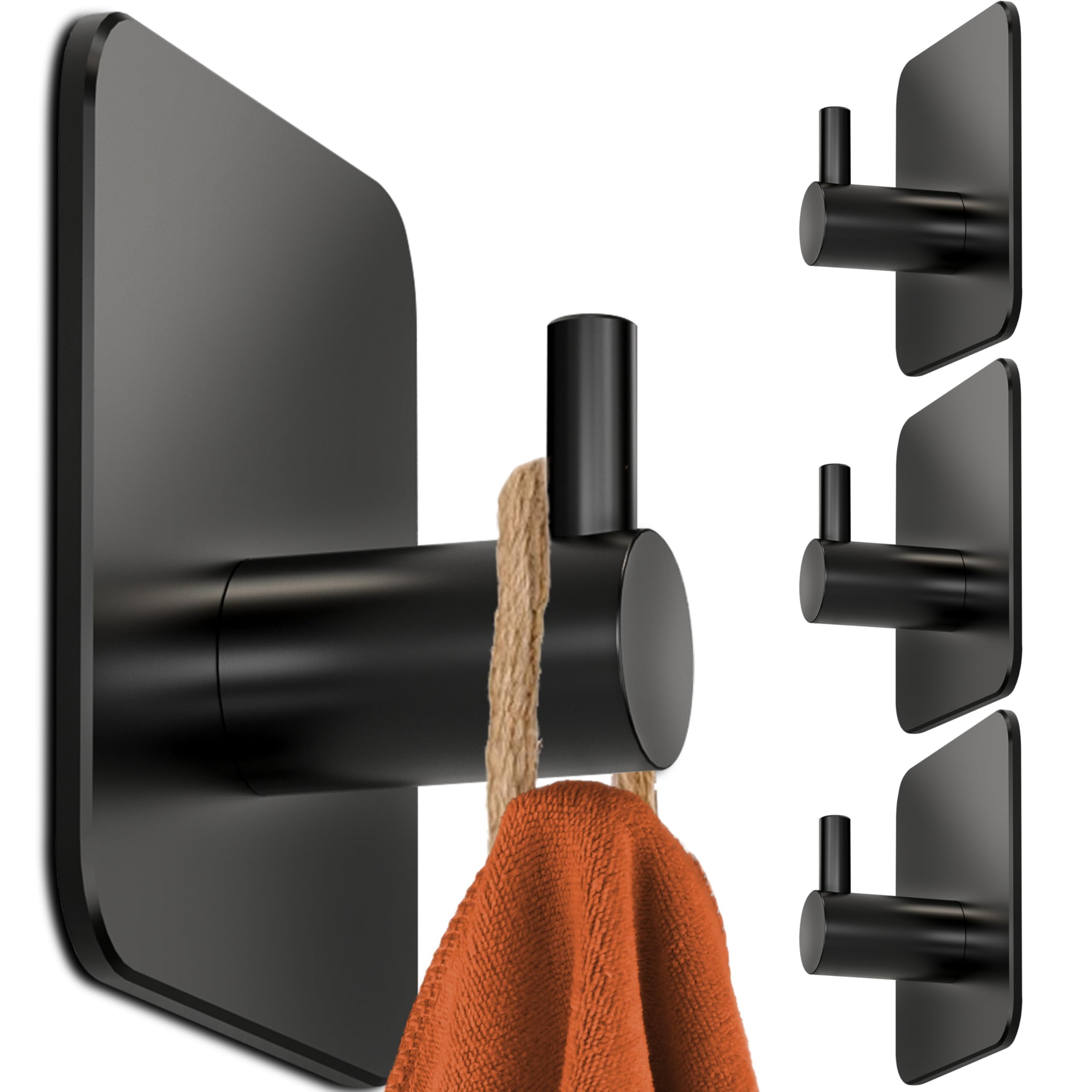 4smile Handtuchhalter ohne Bohren, 4er Set - Schwarze Edelstahl Klebehaken als Handtuchhaken, wasserdichte Haken selbstklebend - Rostfreie Badezimmer Handtuchhalter, Haken für Bad und Küche 4er Set Schwarz Angebot bei HelloDeals