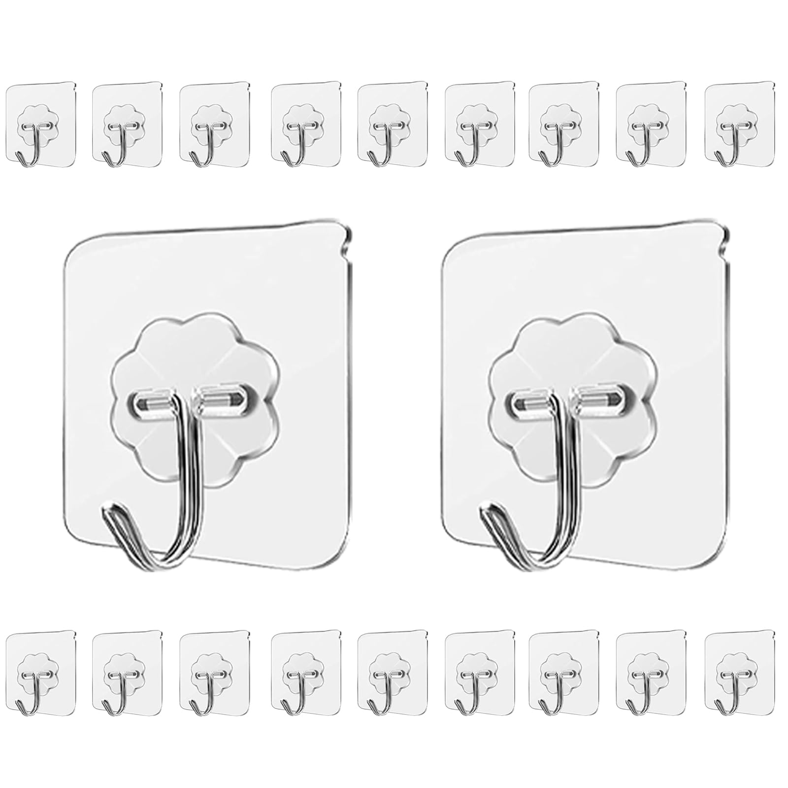 LABOTA Klebehaken Extra Stark, 20 Stück Haken Selbstklebend Transparent Praktisch Klebenägel Wand, Adhesive Hooks für Küche Badezimmer Wand & Decke Aufhänger, Max 10kg 20 pcs Angebot bei HelloDeals