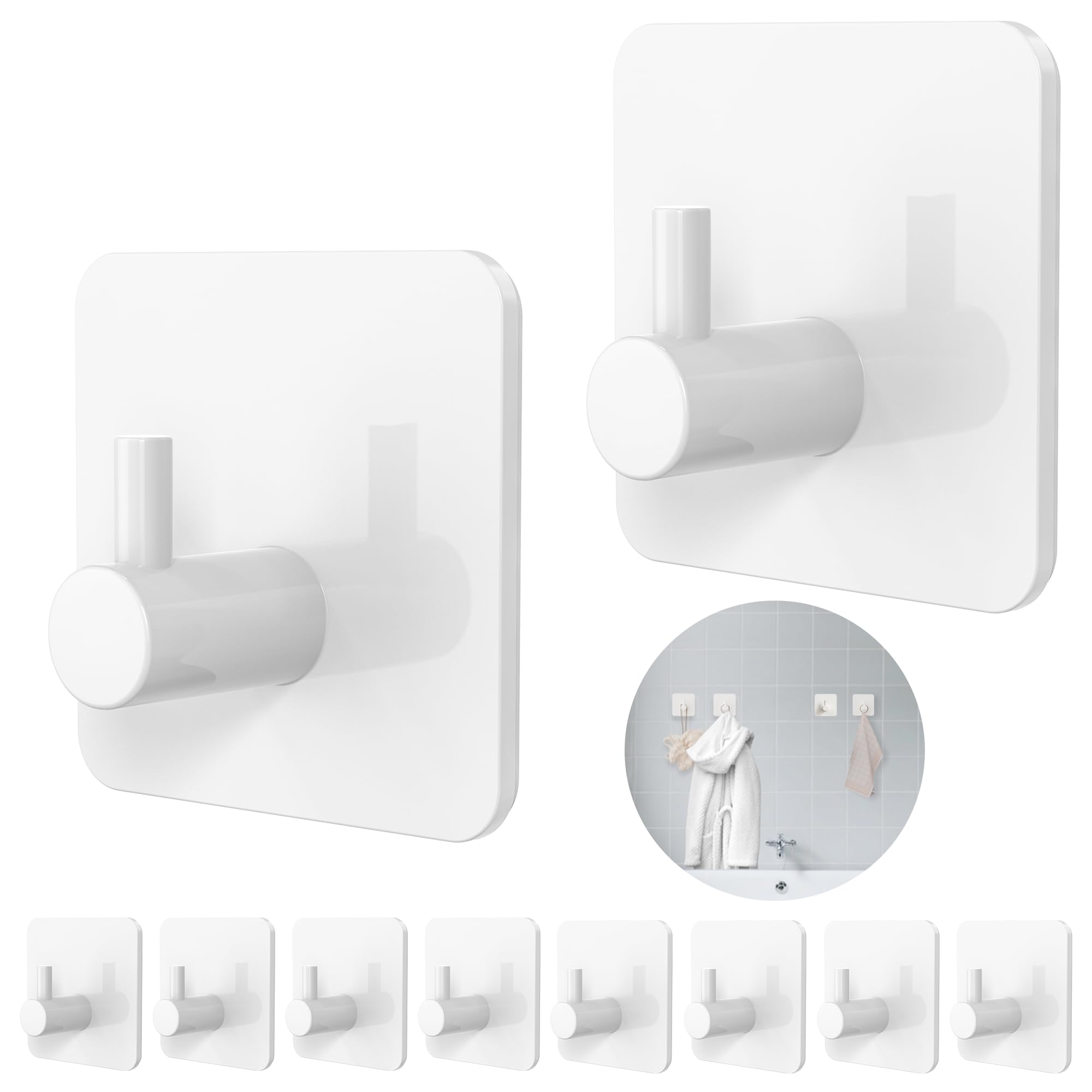 Aikzik Handtuchhalter ohne Bohren, 10er Set, Badezimmer Handtuchhalter aus ABS, hochwertige Klebehaken, langlebige Haken selbstklebend, ideal als funktionale Wandhaken, Weiß Angebot bei HelloDeals