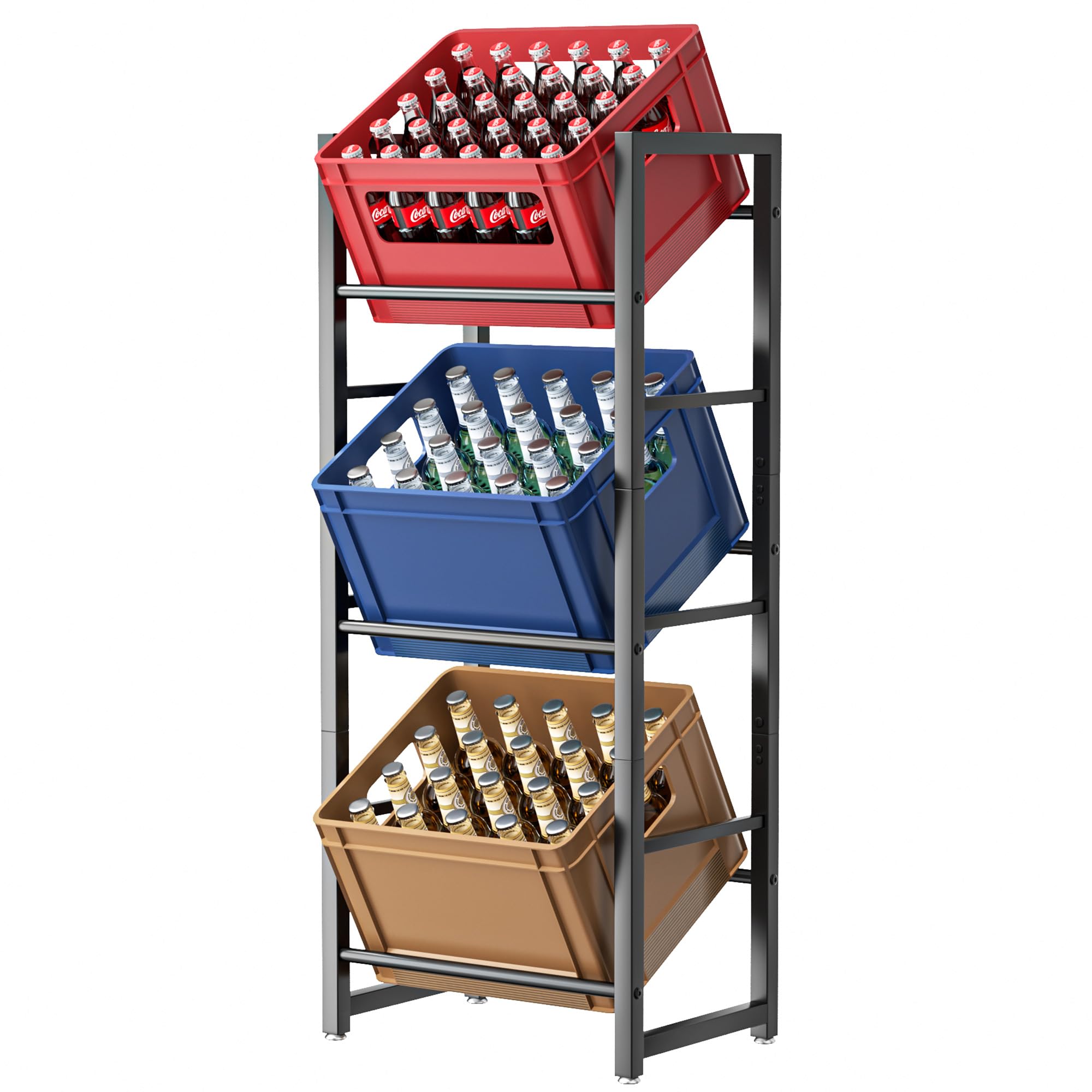 jockcaras Getränkekistenregal für 3 Getränkekisten - Schwarz Metall Getränkeregal, Stabil & Platzsparend Kistenregal mit 3 Ebenen für Bier, Obst, Gemüse, Wasser - Für Wohnzimmer, Küche & Keller 3 Kisten Angebot bei HelloDeals