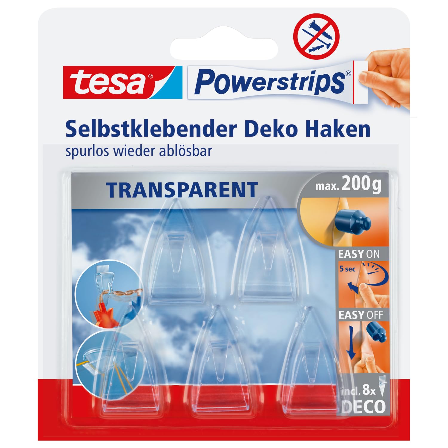 tesa Powerstrips DECO Haken SMALL - Klebehaken für Deko an Glas und Spiegel - bis zu 200 g Haltekraft 5x 0,2kg / Glas & Spiegel Angebot bei HelloDeals