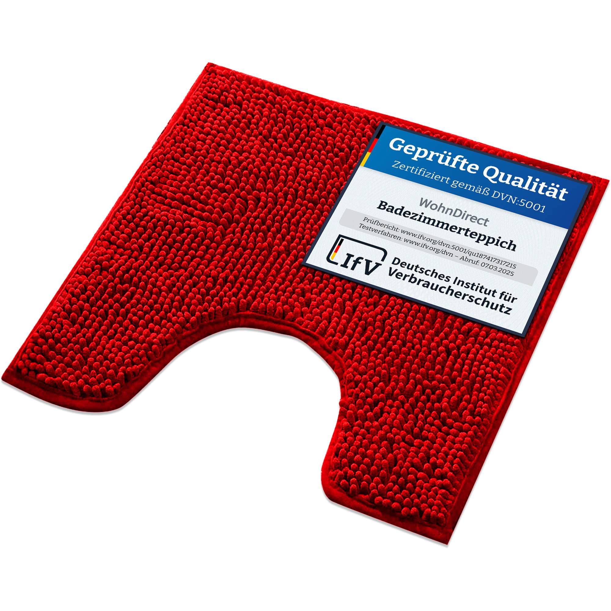 WohnDirect Badematte 45x45cm MIT WC Ausschnitt | Rot | rutschfest & Waschbar, Badezimmerteppich zum Set kombinierbar, Badvorleger, WC Garnitur, Badteppich, Oeko-TEX Zertifiziert 45x45cm MIT WC Ausschnitt Rot Angebot bei HelloDeals