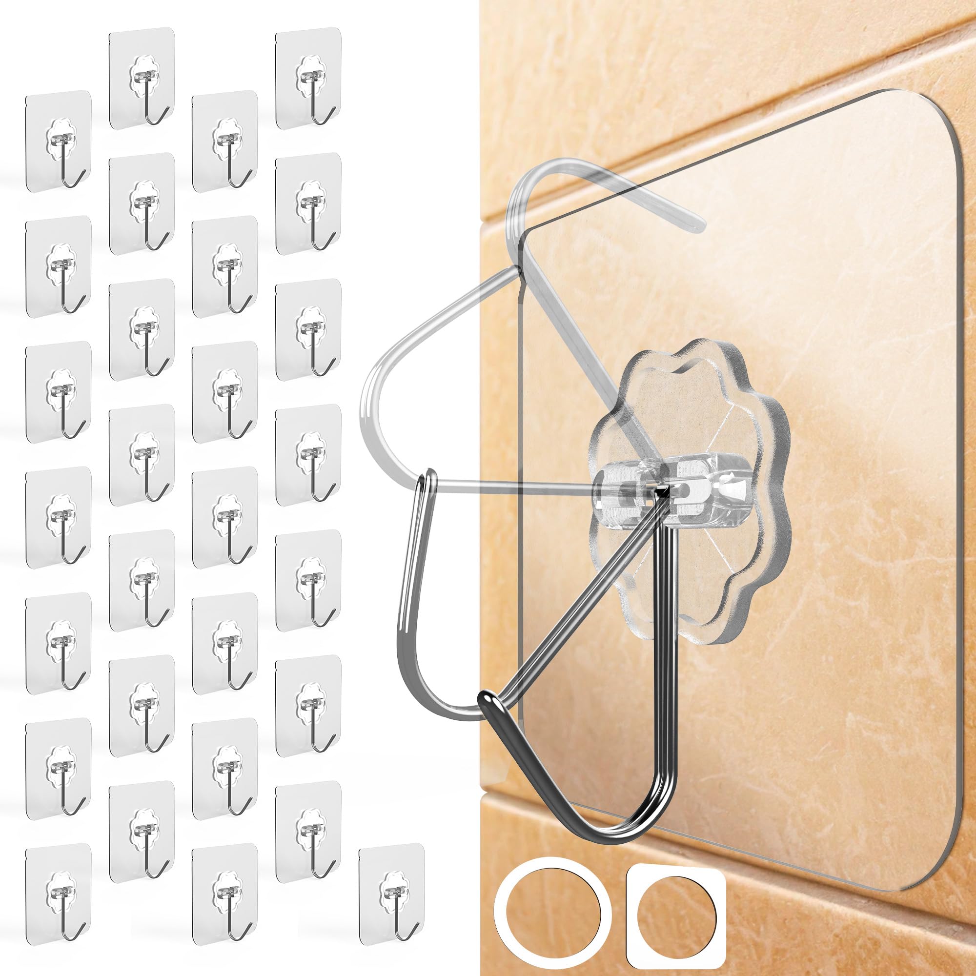 Menz Haken selbstklebend, 30 Stück Transparent Klebehaken extra stark (10 kg), Wasserdicht und wetterfest Wandhaken selbstklebend, Mehrzweck Klebe Haken für Küche, Bad, Deko Angebot bei HelloDeals