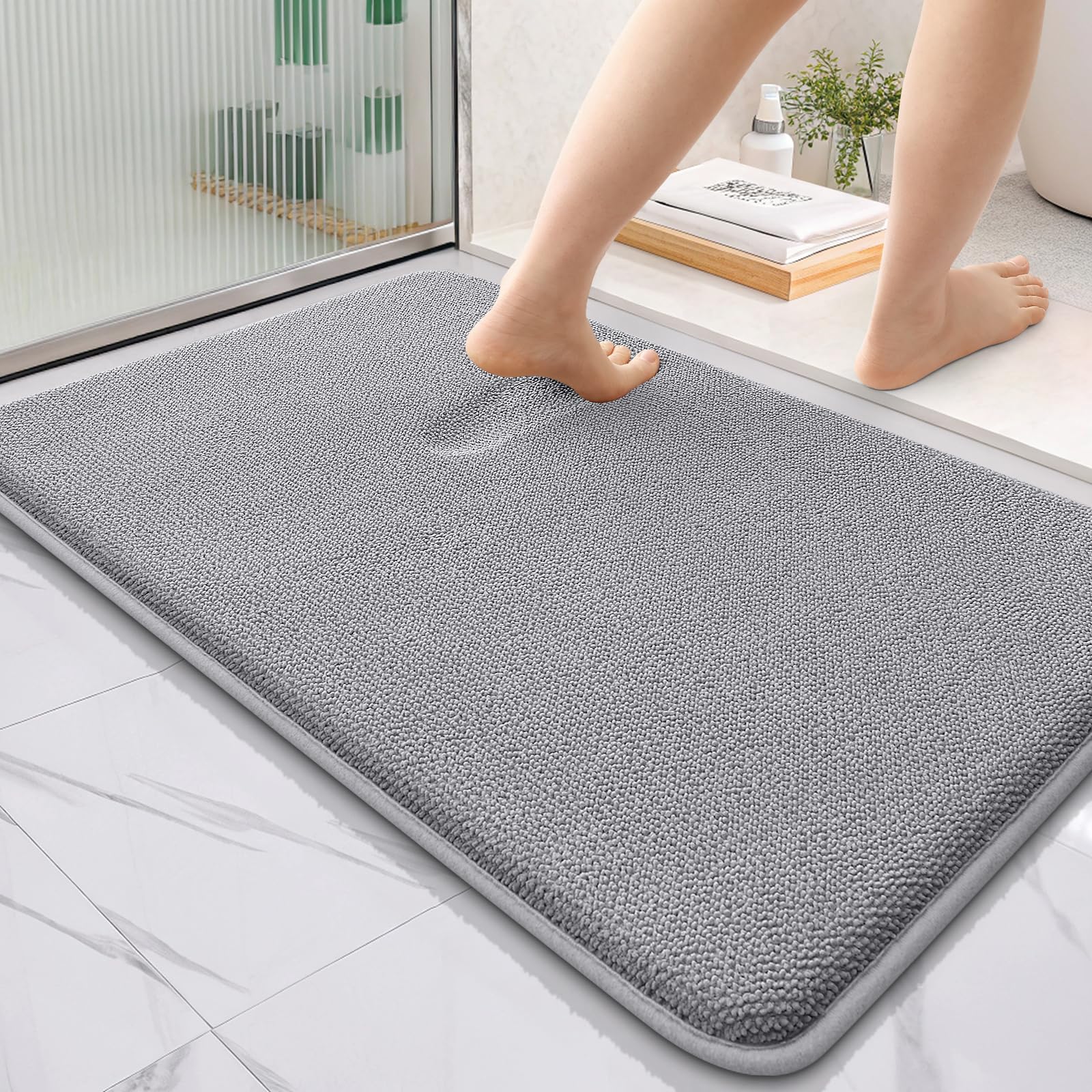 Homaxy Memoryschaum Badezimmerteppich Weich Badematte rutschfest Waschbar Dick Badteppich Saugfähig Badvorleger Bad Teppich Duschvorleger für Badezimmer - 60x90 cm, Grau 60x90 cm Grau Angebot bei HelloDeals