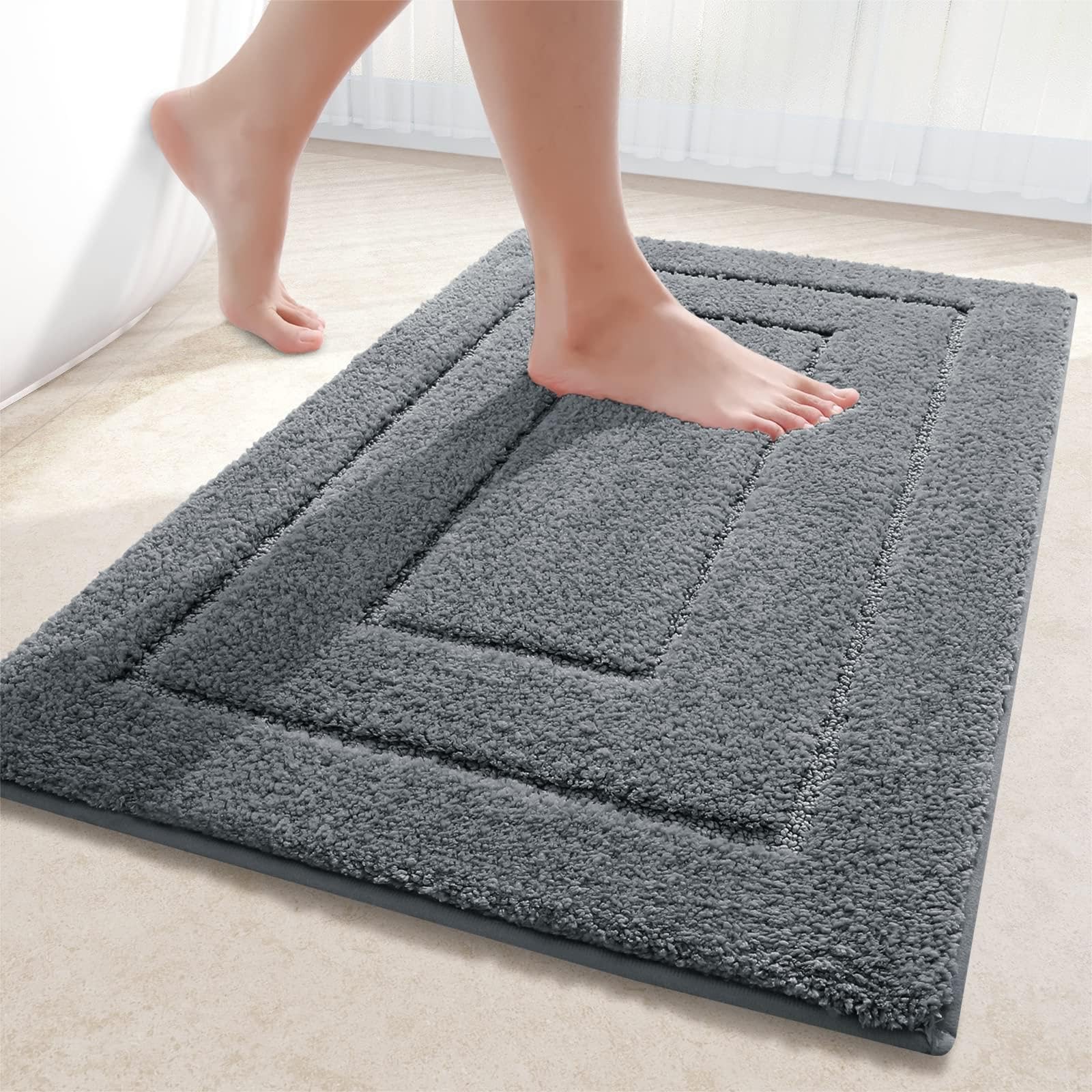 Homaxy Mikrofaser Badezimmerteppich rutschfest Waschbar Badematte Weiche Badteppich Wasserabsorbierend Badvorleger für Badezimmer - 50x76cm,Dunkelgrau 50 x 76 cm (Rechteckig) Dunkelgrau Angebot bei HelloDeals