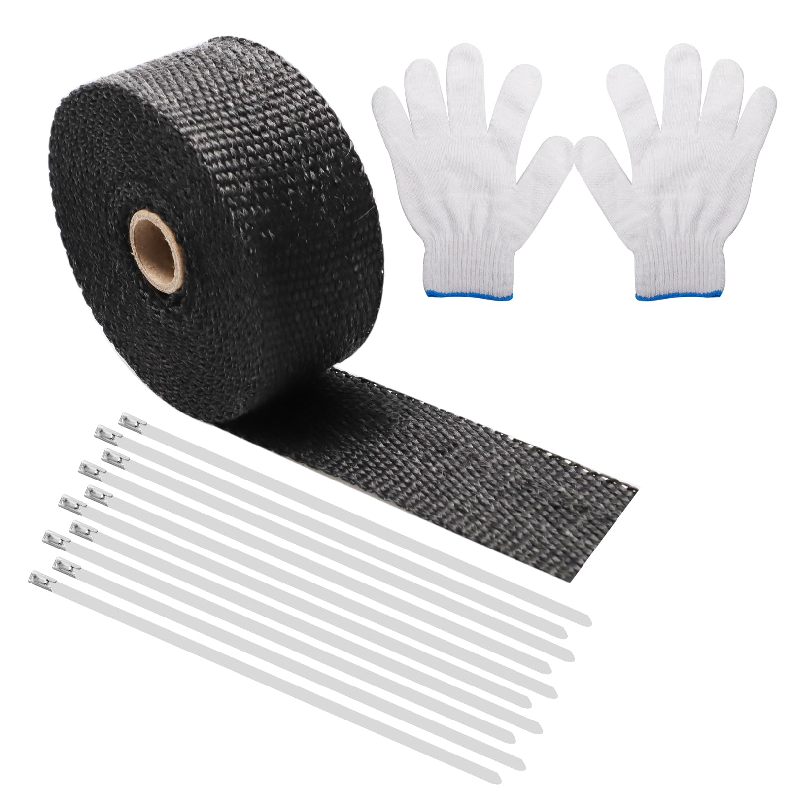 6M Hitzeschutzband Auspuff, Auspuff Dichtband mit 10Pcs Edelstahl Kabelbinder, Hitzeschutzband Auspuffbandage für Motorrad Auto Fächerkrümmer (Schwarz) Angebot bei HelloDeals