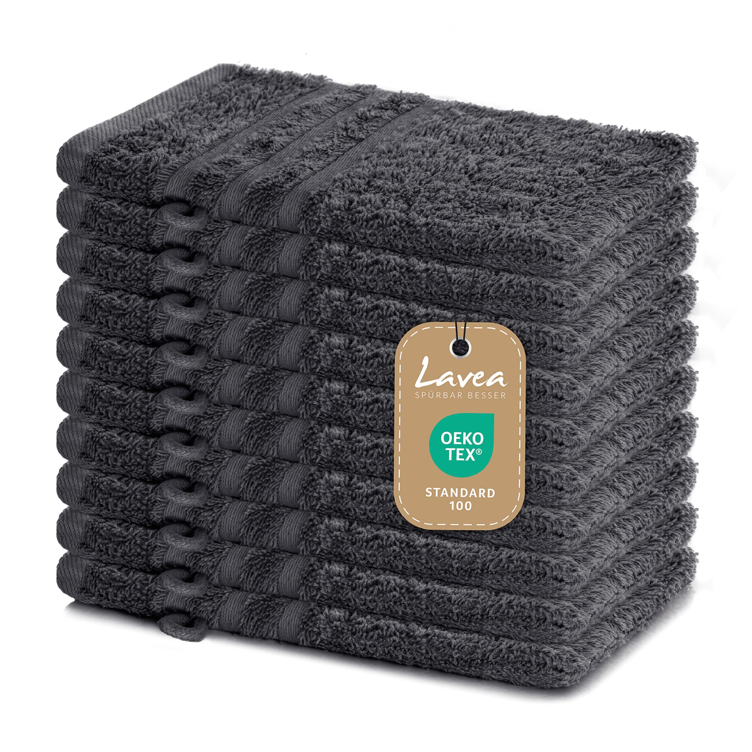 Lavea 10er Set Waschhandschuh 15x21 cm – Saugstarke und Weiche Waschhandschuhe aus 100% Baumwolle, Frottierserie Elena – Waschbar und Strapazierfähig – Anthrazit 10teilig - 15 x 21 cm Anthrazit Angebot bei HelloDeals