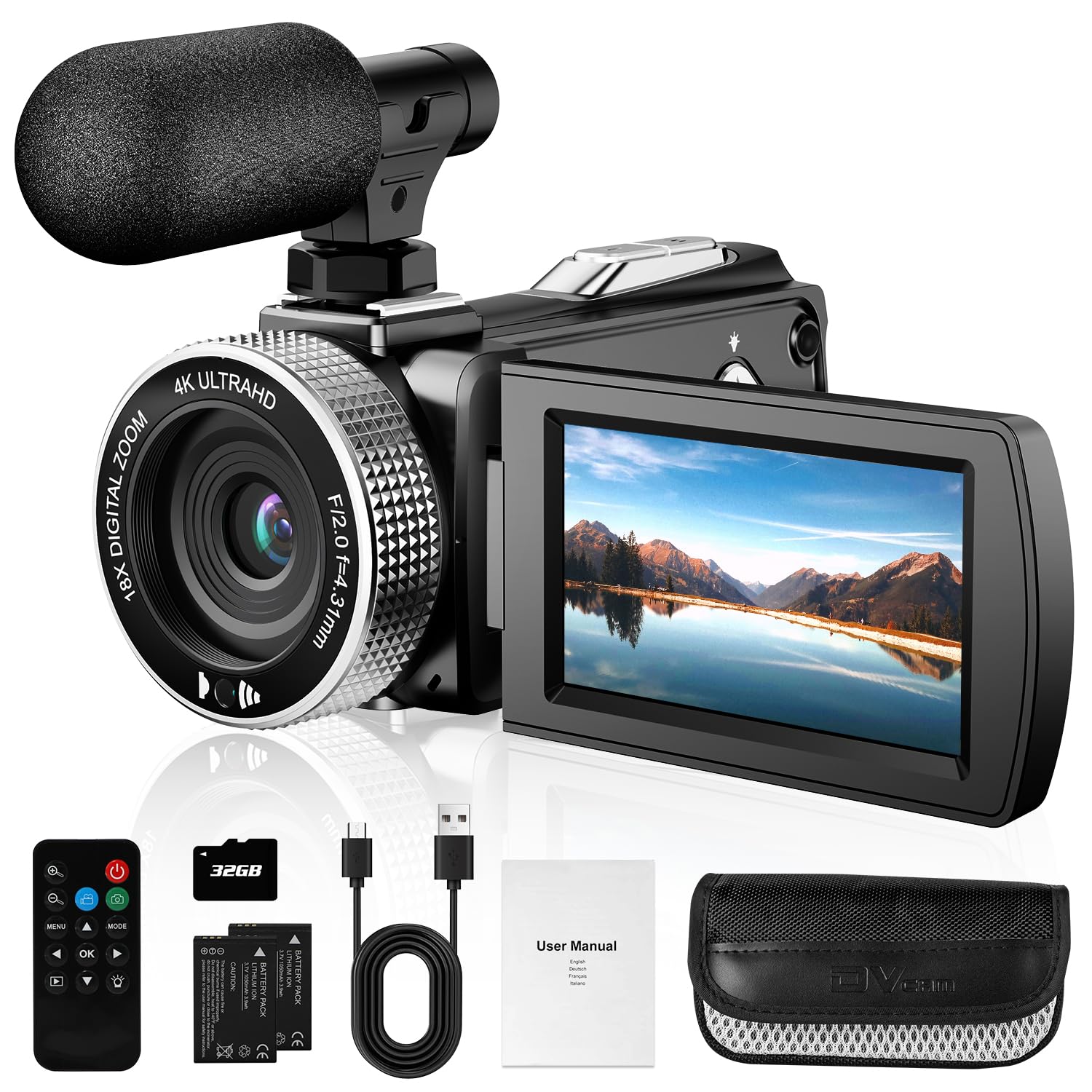 Vmotal Digitale Videokamera 4K, 48MP Foto/4K 60fps Videorecorder, Anfänger-Video-Camcorder für Vlogging, Youtube, mit 2 Batterien/externem Mikrofon/SD-Karte/Fernbedienung Angebot bei HelloDeals