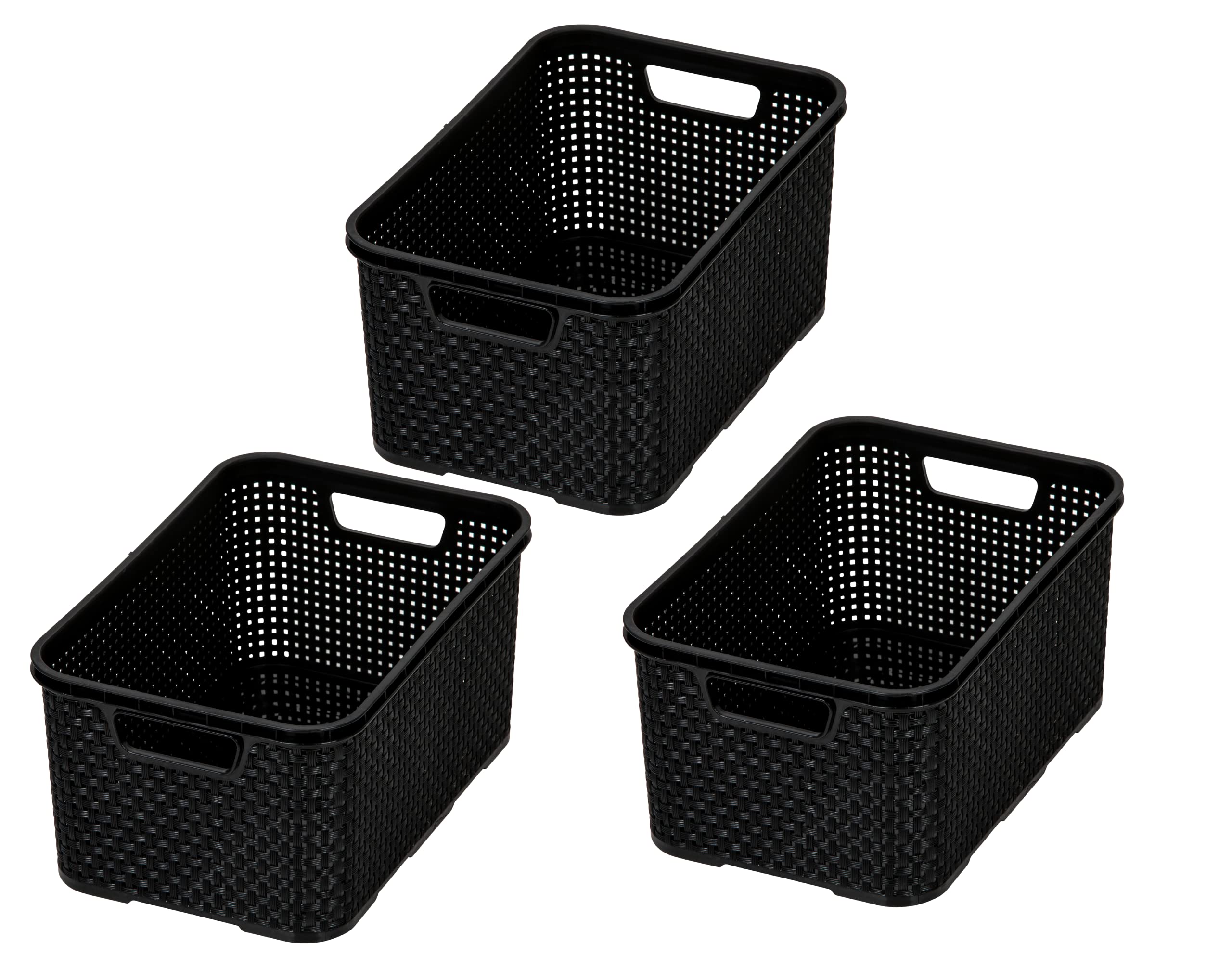 BranQ - Home essential Korb in Rattan Design 3er Set Grösse M 10 l, BPA-frei Kunststoff PP, Schwarz, 28,8x19,7x16,2 cm, 3 Stk. 10 l Schwarz Angebot bei HelloDeals