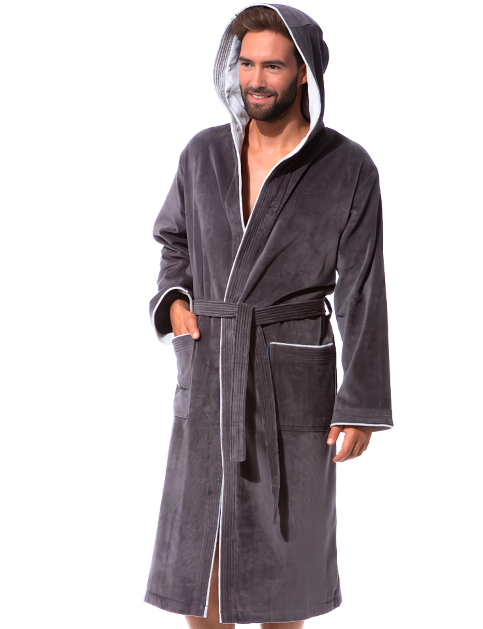 Morgenstern Bademantel Herren Kapuze 100% Baumwolle Frottee OEKO-TEX® Velours Morgenmantel Lang Finn Angebot bei HelloDeals
