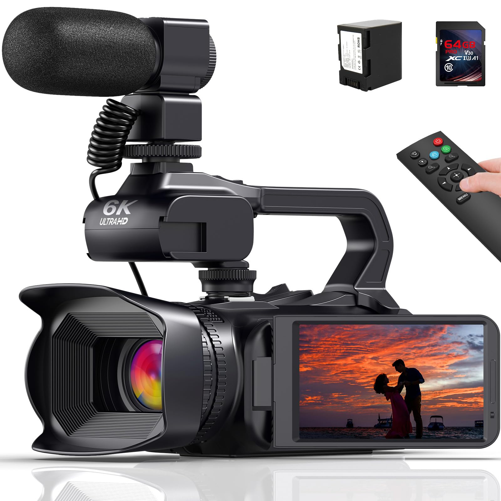 Videokamera Camcorder 6K 64MP 18X Digitalzoom Vlogging Camera mit IR Nachtsicht für YouTube, HD Webcam WiFi Video Kamera Recorder mit 4500mAh Akku, SD-Karte, Stabilisator, Mikrofon und Fernbedienung Schwarz Angebot bei HelloDeals