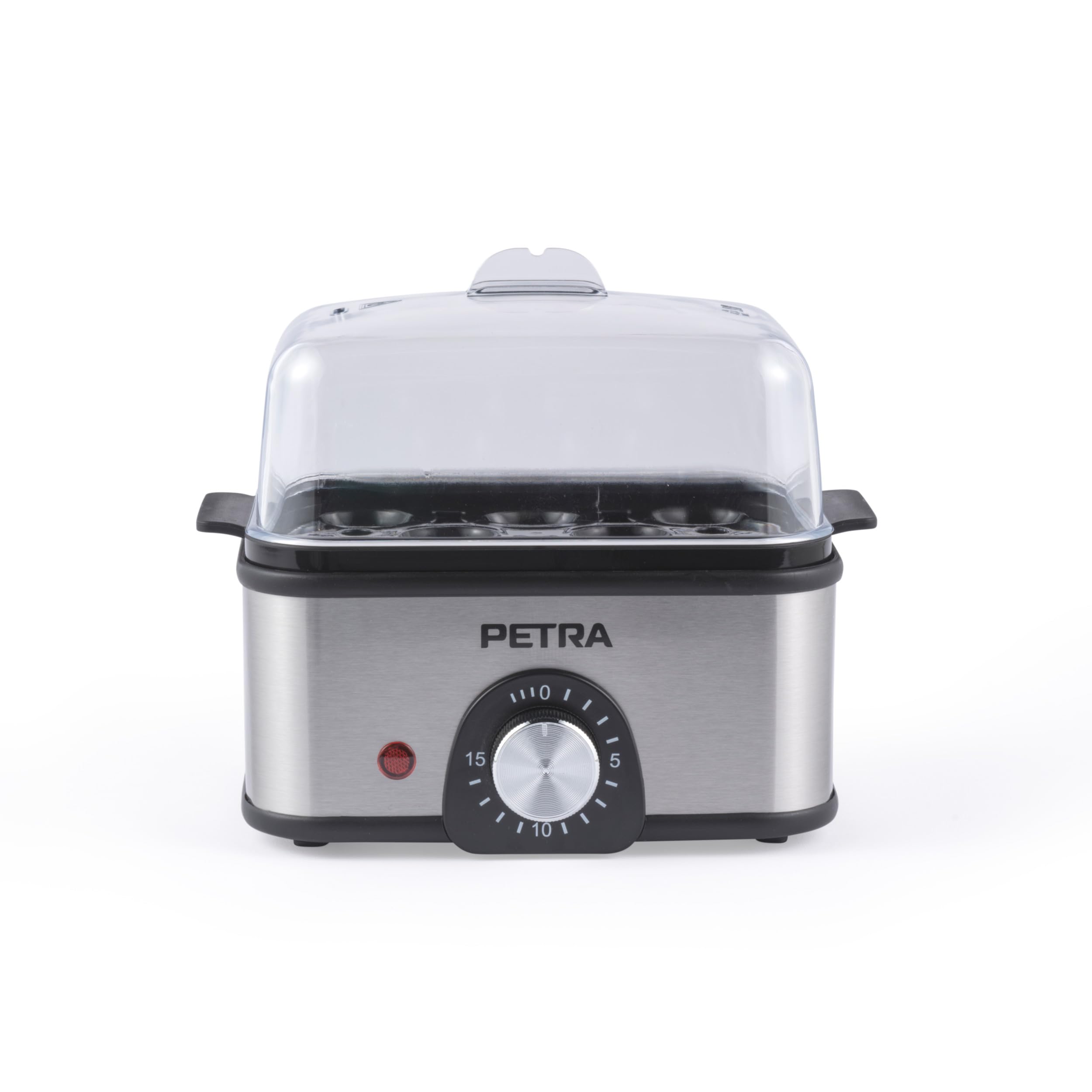 Petra Elektrischer Eierkocher – Kapazität für 8 Eier, Eier kochen und pochieren, weich-, mittel- und hartgekochte Eier, 15-Minuten-Timer, inklusive Messbecher, 2 Pochier-Einsätze, 500 W, PT6213VDE 8.8x15x18.8cm Angebot bei HelloDeals
