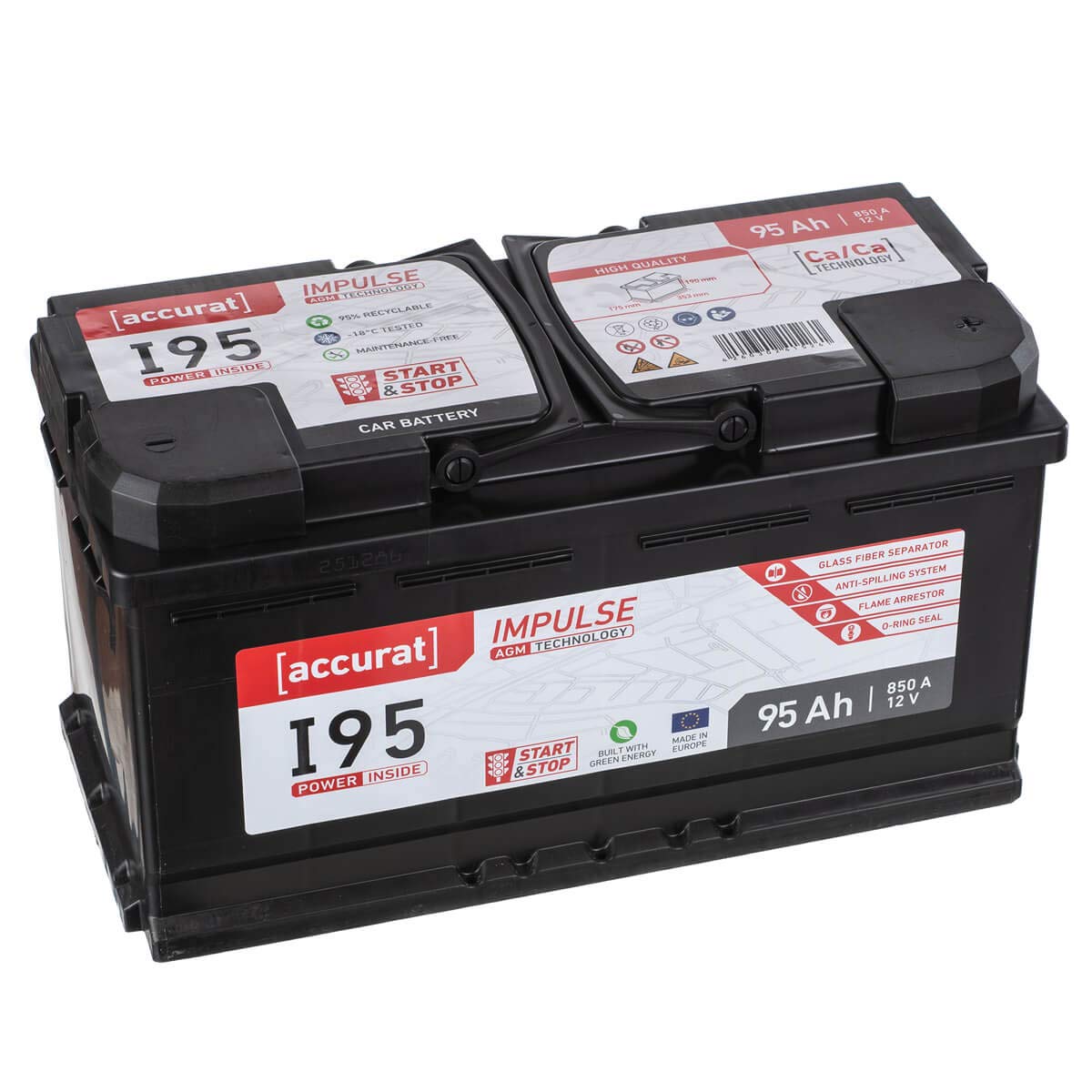 Accurat Impuls I95 AGM Autobatterie - 12V, 95Ah, 850A, zyklenfest, wartungsfrei, 30% mehr Startleistung, Ca-Technologie - Starterbatterie, Blei-Säure Batterie, Akku für Start-Stop & Hybrid Fahrzeuge 95Ah 850A Angebot bei HelloDeals