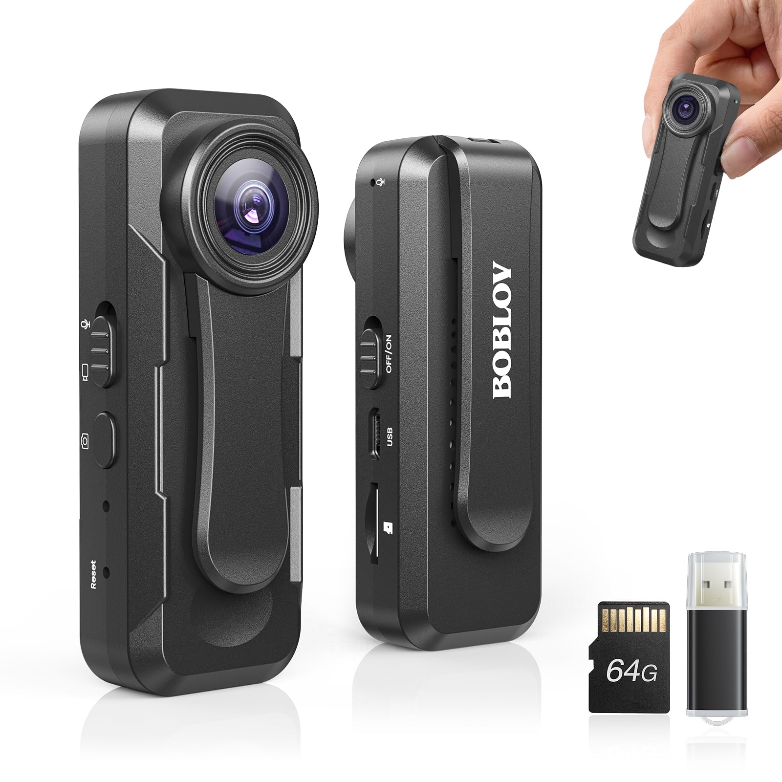 BOBLOV W1 1080P 64 GB Körperkamera, kleine Videokamera, tragbare Kamera mit Loop-Aufnahme, einfach zu bedienen für unterwegs und für Vorlesungen 64GB Angebot bei HelloDeals