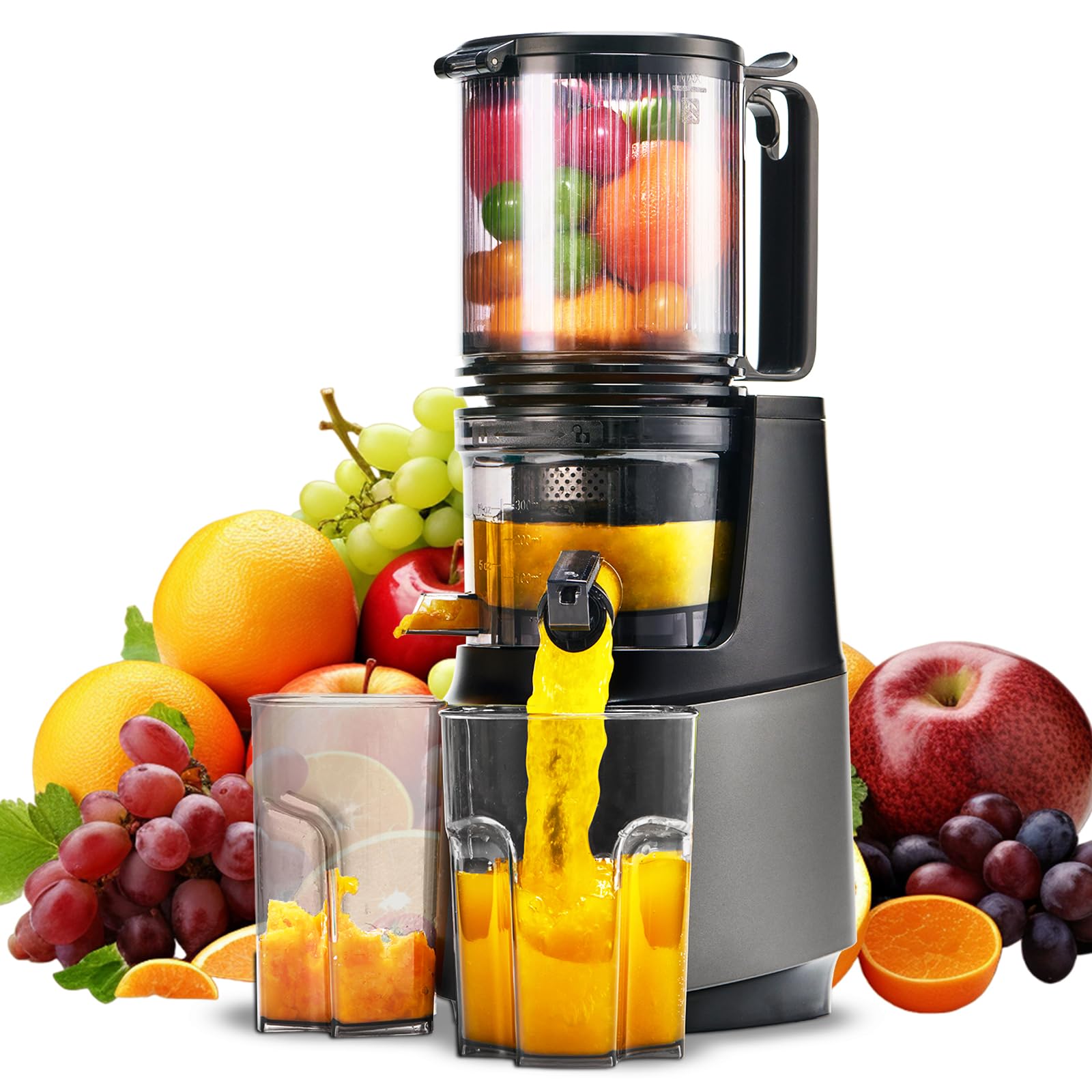 MAISON HUIS Entsafter Slow Juicer mit 13.5cm Extra Großem Einfüllschacht für Ganze Früchte und Gemüse, leicht zu Reinigen Entsafter Gemüse und Obst, Hohe Saftausbeute Juicer Machine,Grau Angebot bei HelloDeals