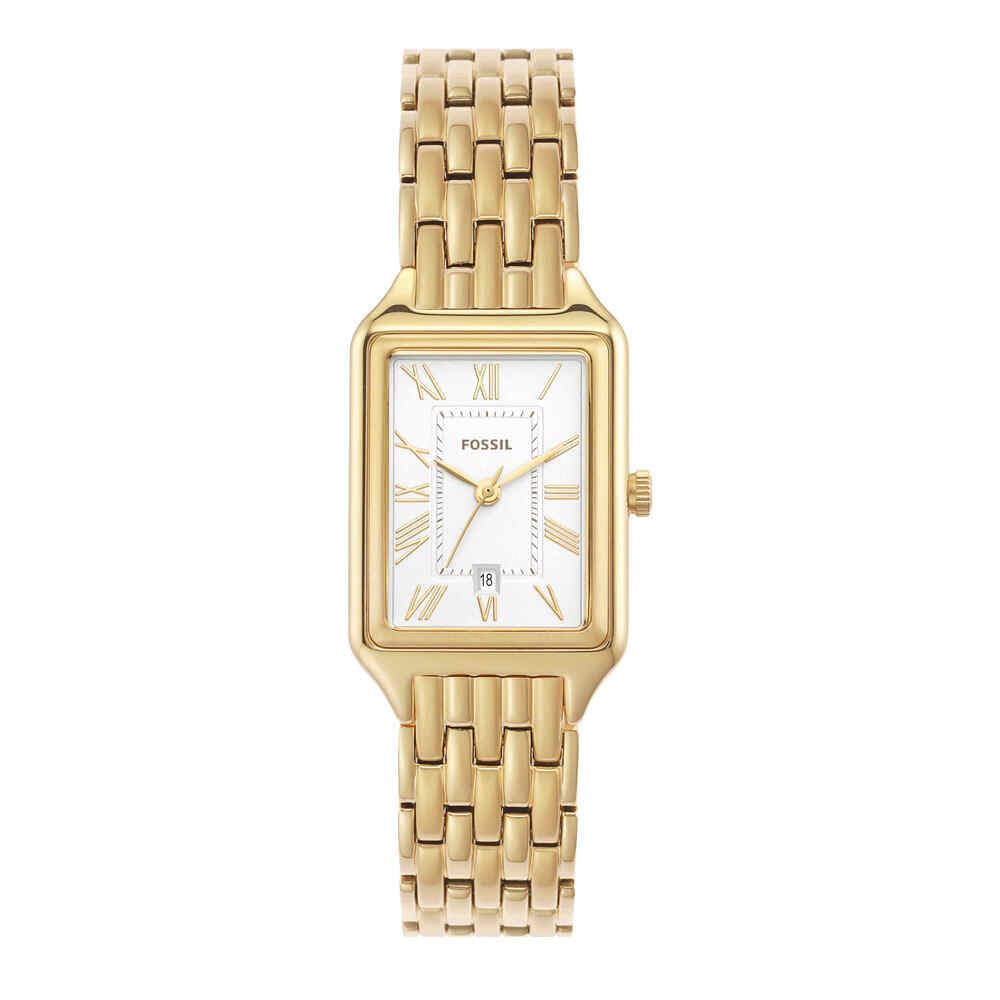 Fossil Raquel Damenuhr, Quarz-Dreizeigerwerk mit Edelstahlarmband 23 mm Goldton und Weiß Angebot bei HelloDeals