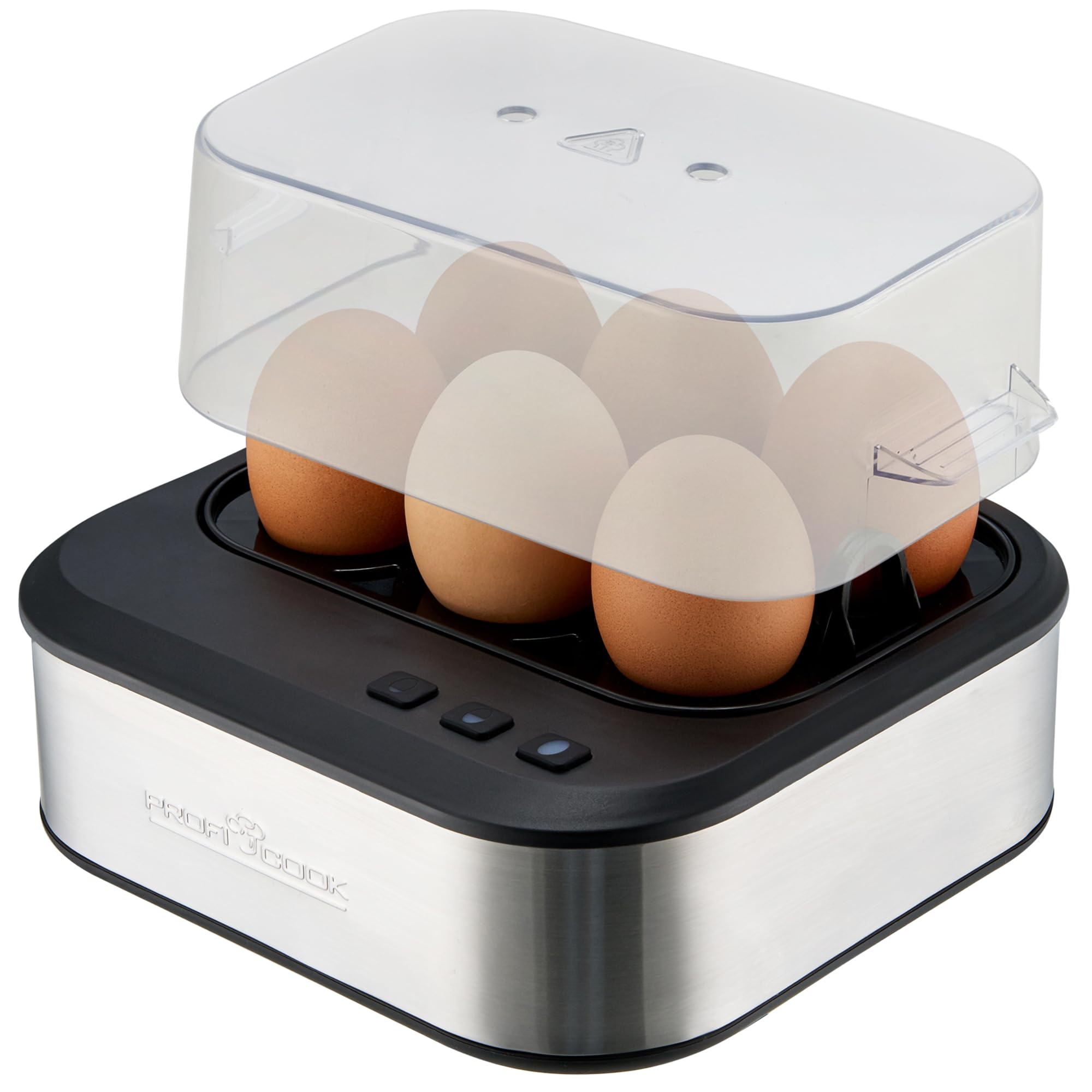 ProfiCook sprechender Eierkocher, kocht alle drei Stufen - weich/mittel/hart, 6 Eier, geeignet Ergebnis, Edelstahl Eierkocher mit Härtegradeinstellung, Egg Cooker, PC-EK 1276 6 Eier Inox Angebot bei HelloDeals