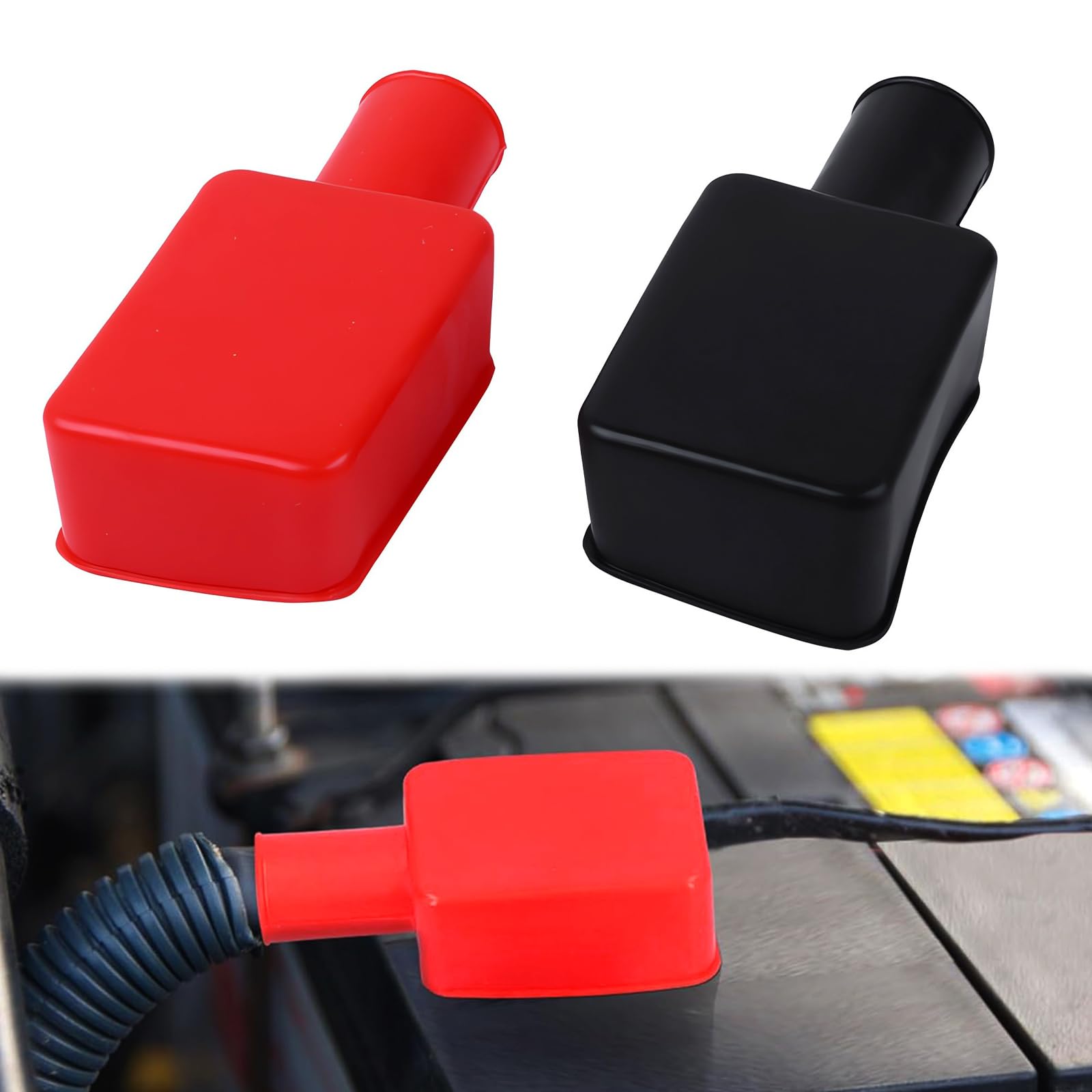 EUYKQNOI Batteriepolabdeckung,2 Stück Gummi Batterie Polabdeckung, Positiv Negativ Batteriepol Abdeckungen, Isolierung Autobatterie Polabdeckung, für Autos, E-Bikes, Lkws Angebot bei HelloDeals