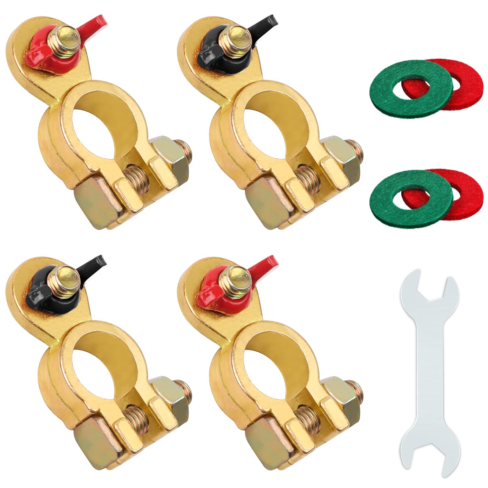 Batterieklemmen 12V Schnellverschluss M8, JatilEr Batterie Polklemmen Sicher Geklemmt Batterieanschlussklemme Messing, mit Korrosionsschutzpad und Schraubenschlüssel für Motorrad, PKW, Schiffe(2 Paar) Angebot bei HelloDeals