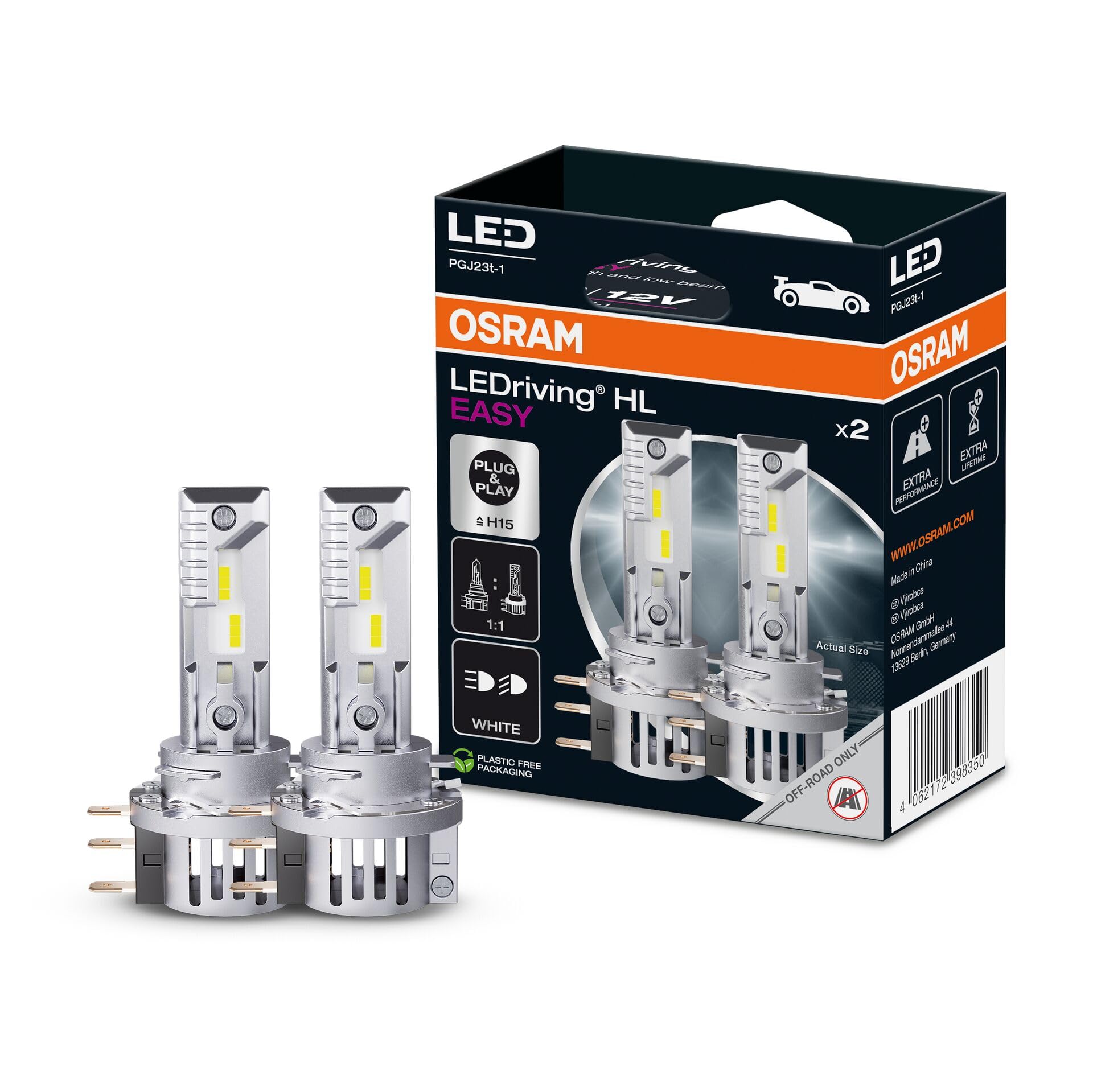 OSRAM LEDriving HL EASY H15 LED-Lampen, Fernlicht, Abblendlicht Kaltweiß, 6500 K, kein Zubehör erforderlich, nur Offroad-Einsatz, kein ECE, 2 Lampen, Cool White Angebot bei HelloDeals