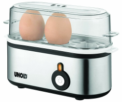 UNOLD 38610 Eierkocher Mini, Edelstahgehäuse, Eiereinsatz mit Griff für 1 bis 3 Eier, Signalton, Betriebskontrollleuchte und 210 W, inkl. Messbecher Angebot bei HelloDeals