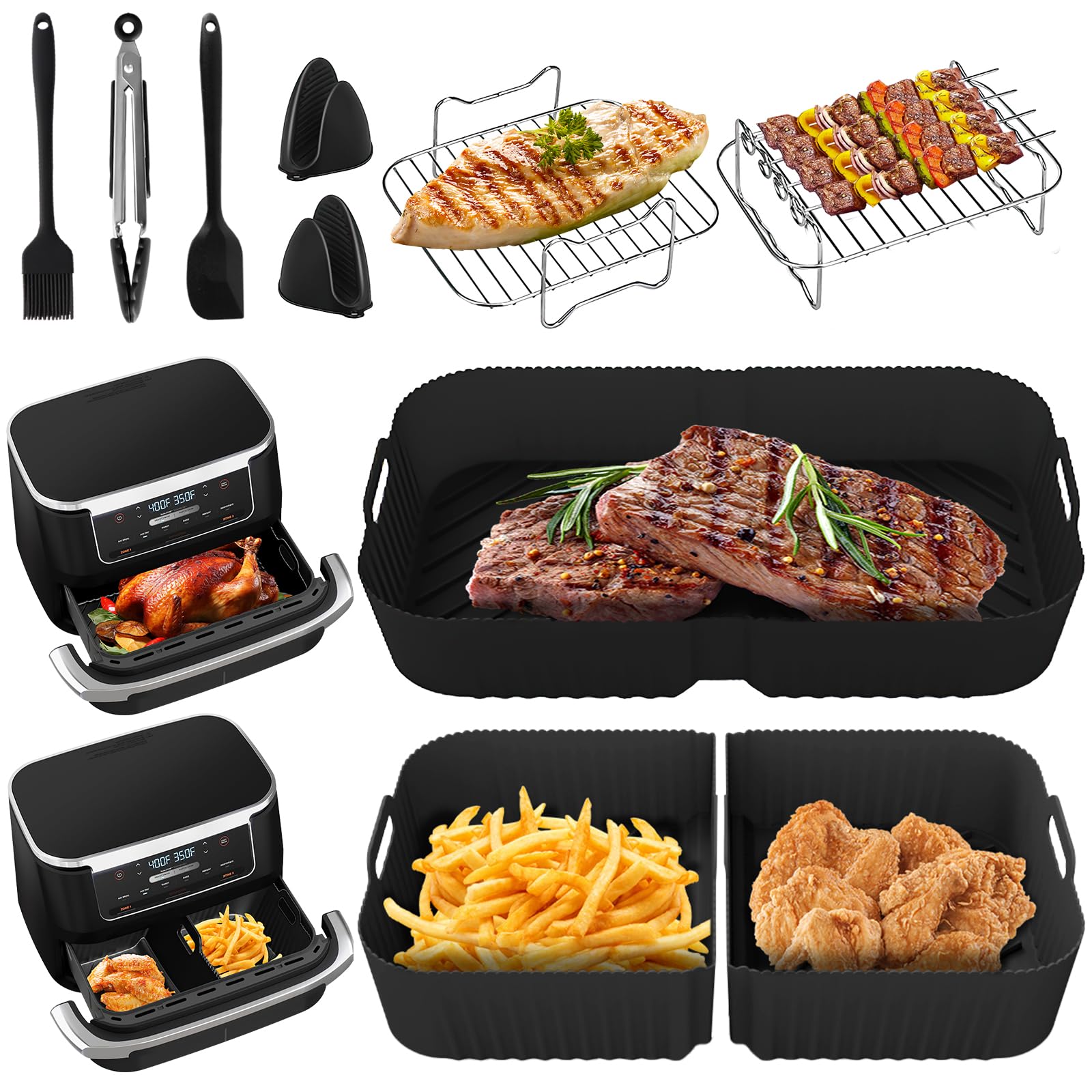 Airfryer Zubehör für Ninja Foodi Flexdrawer AF500EU 10.4 L, 1×10.4L and 2×5.2L Silikonform für Ninja heißluftfritteuse af500de Zubehör, Weiteres Zubehör im Lieferumfang Enthalten 14 Stücke Angebot bei HelloDeals