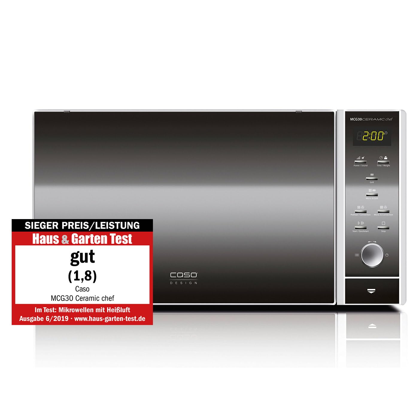 CASO MCG30 Ceramic chef Testsieger Haus & Garten Test, 3in1 Mikrowelle mit Grill + Heißluft 2100W 30L, Borosilikatglasboden, Backofen-Funktion bis 200°C 30 Liter Keramikboden Single Angebot bei HelloDeals