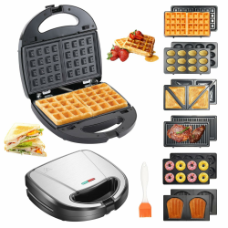 OKYUK 750W Sandwichmaker mit 6 wechselbaren Platten, Sandwichtoaster & Waffeleisen mit Antihaftbeschichtung für Frühstück, Panini und Grillen Angebot bei HelloDeals