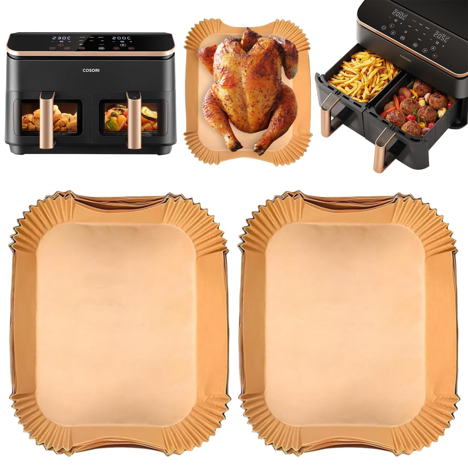 120 Stück Airfryer Backpapier für Heißluftfritteuse Cosori 8,5L,Cookwise 9L, Airfryer Zubehör für COSORI CAF-R901-AEU, Heißluftfritteuse Zubehör für Cosori Heißluftfritteuse 2 Kammern Airfryer Angebot bei HelloDeals