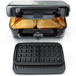 Arendo - Sandwichmaker 3in1 Waffeleisen Kontaktgrill mit abnehmbaren Platten - mit Antihaftbeschichtung - BPA frei - Temperaturkontrolle – Sandwichtoaster Angebot bei HelloDeals