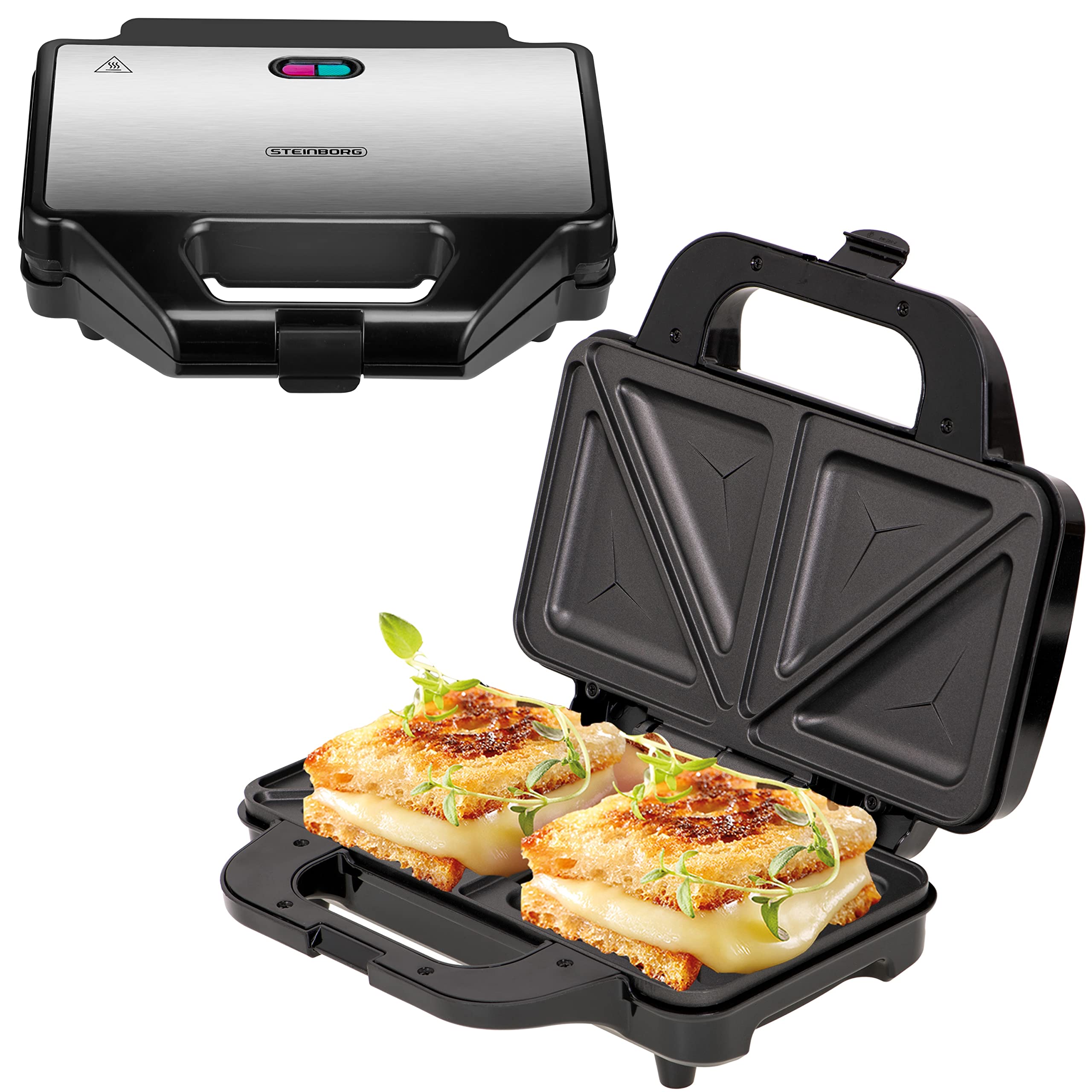 Steinborg XXL Sandwichmaker | 4 Sandwichecken | Cool-Touch-Gehäuse | Antihaftbeschichtung | Sandwichtoaster | Sandwich Maker | Elektrogrill | Paninitoaster Angebot bei HelloDeals