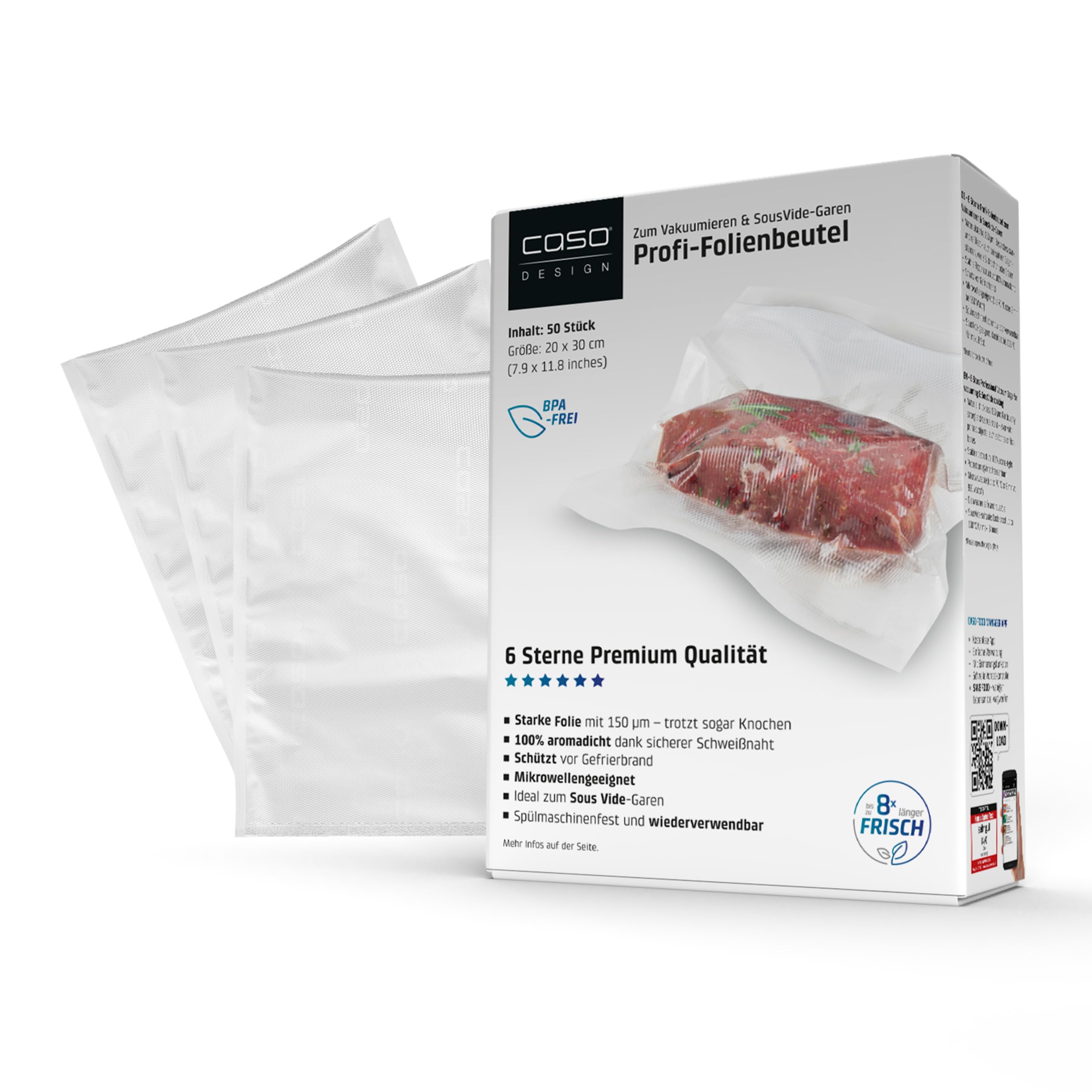 CASO 6 Sterne Profi-Folienbeutel 20x30 cm, 50 Beutel, Vakuumierbeutel für alle Vakuumierer, stark und reißfest ca.150 μm, Vakuumbeutel Lebensmittel Vakuumiergerät, BPA-frei 20x30cm Beutel Angebot bei HelloDeals