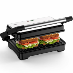 YASHE Sandwichmaker, 1500W Panini Grill, XXL Antihaftplatten, Automatische Temperaturregelung, Kontrollleuchten, Für 2 Scheiben Angebot bei HelloDeals