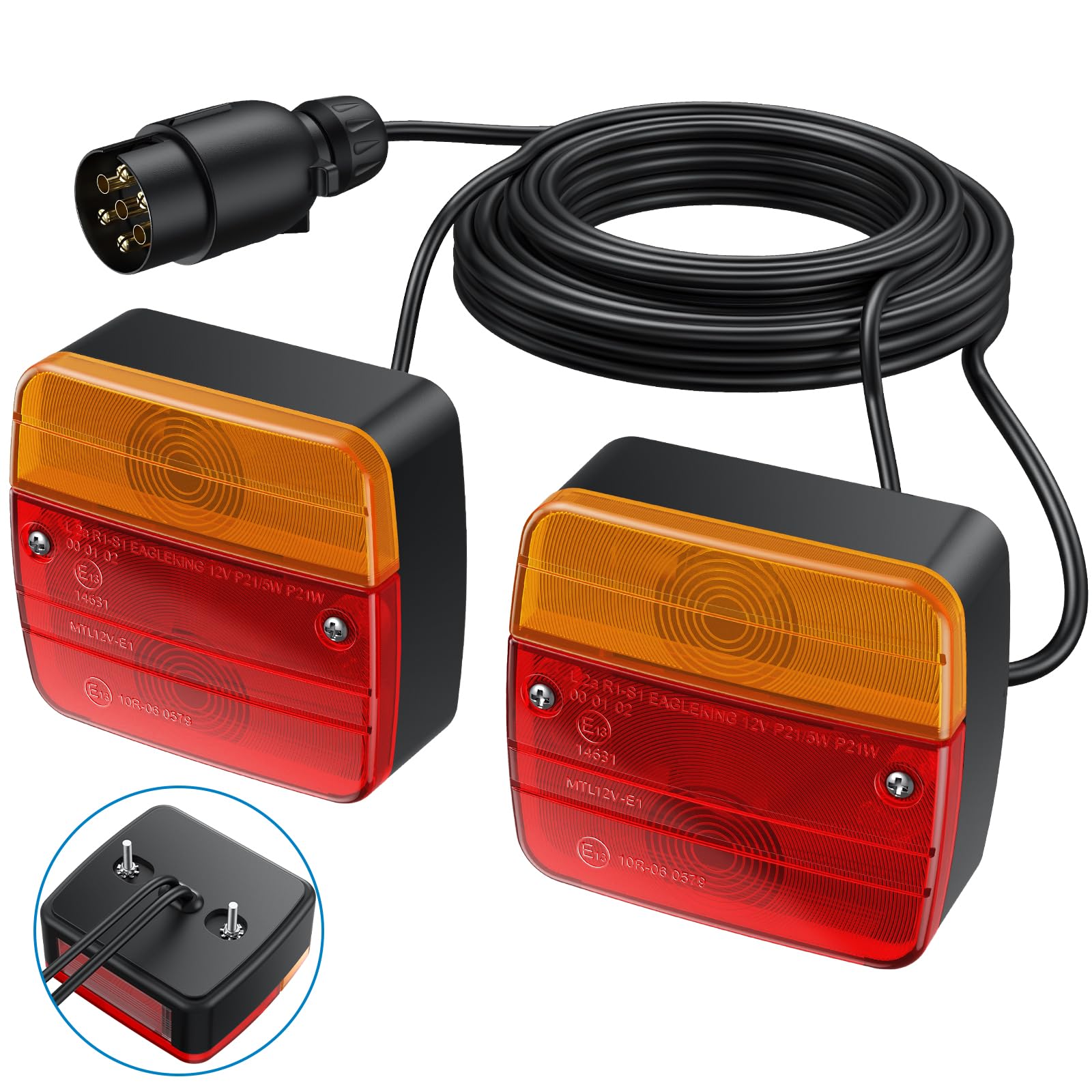 AUTOUTLET Anhänger Rückleuchten, 12V Universal Rückleuchten Set Anhänger 7 Polig Stecker, 7,5M Kabel & E11-Zertifiziert, Wasserdicht IP65, PKW LKW Rücklicht Beleuchtung für Caravan Boot Vans A- Schrauben Montage Angebot bei HelloDeals