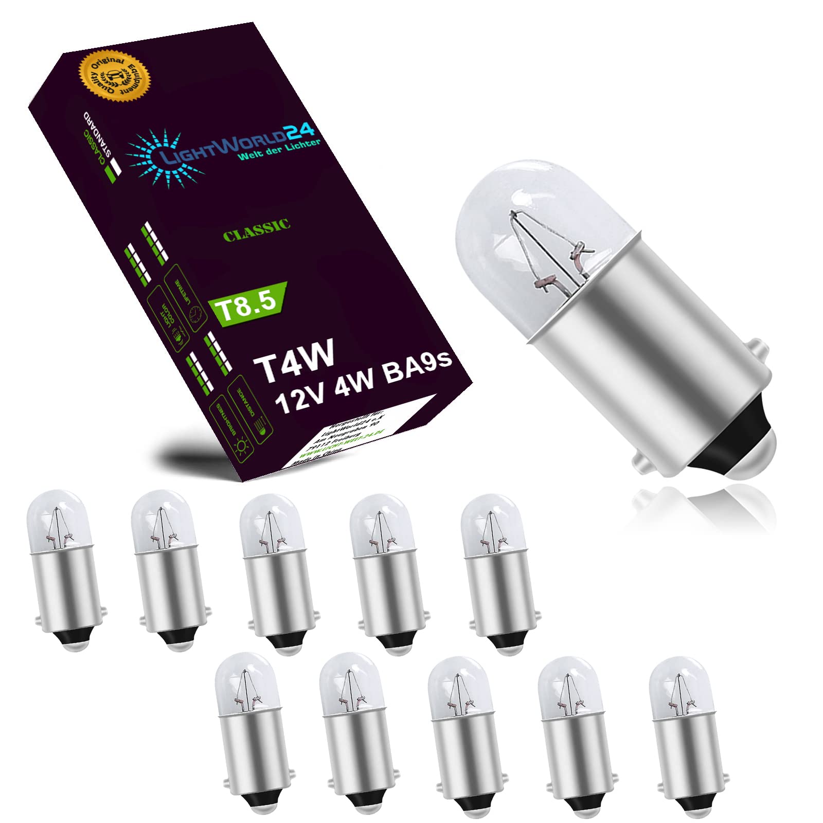 LIGHTWORLD24 10x T4W BA9s Standlicht-Lampe Autolampe 12V 4W Birnen Auto Standlicht Innenraumbeleuchtung Innenbeleuchtung Signallampe Angebot bei HelloDeals