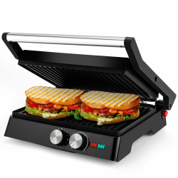 Pukomc Kontaktgrill, 1800W Contact Grill Plattengriller mit Antihaftbeschichtung, 60 Minuten Timer, 180º Öffnung，Sandwiches、 Steak und als Panini grill Angebot bei HelloDeals