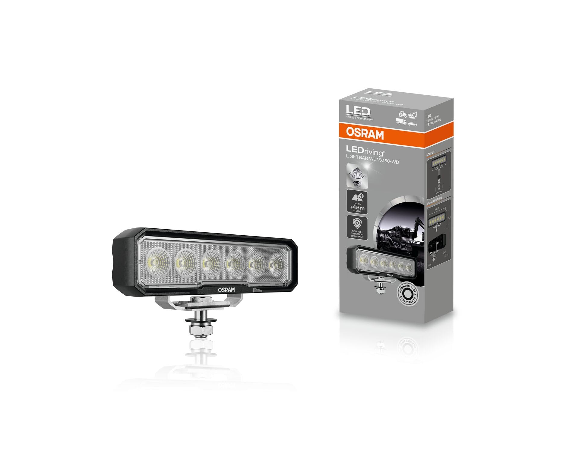 Osram LEDriving Lightbar WL VX150-WD, LEDWL109-WD, OFF ROAD, LED Arbeitsscheinwerfer, 1500 Lumen, Lichtstrahl bis zu 45 m, 12V/24V, Faltschachtel (1 Lampe), Bianco Angebot bei HelloDeals
