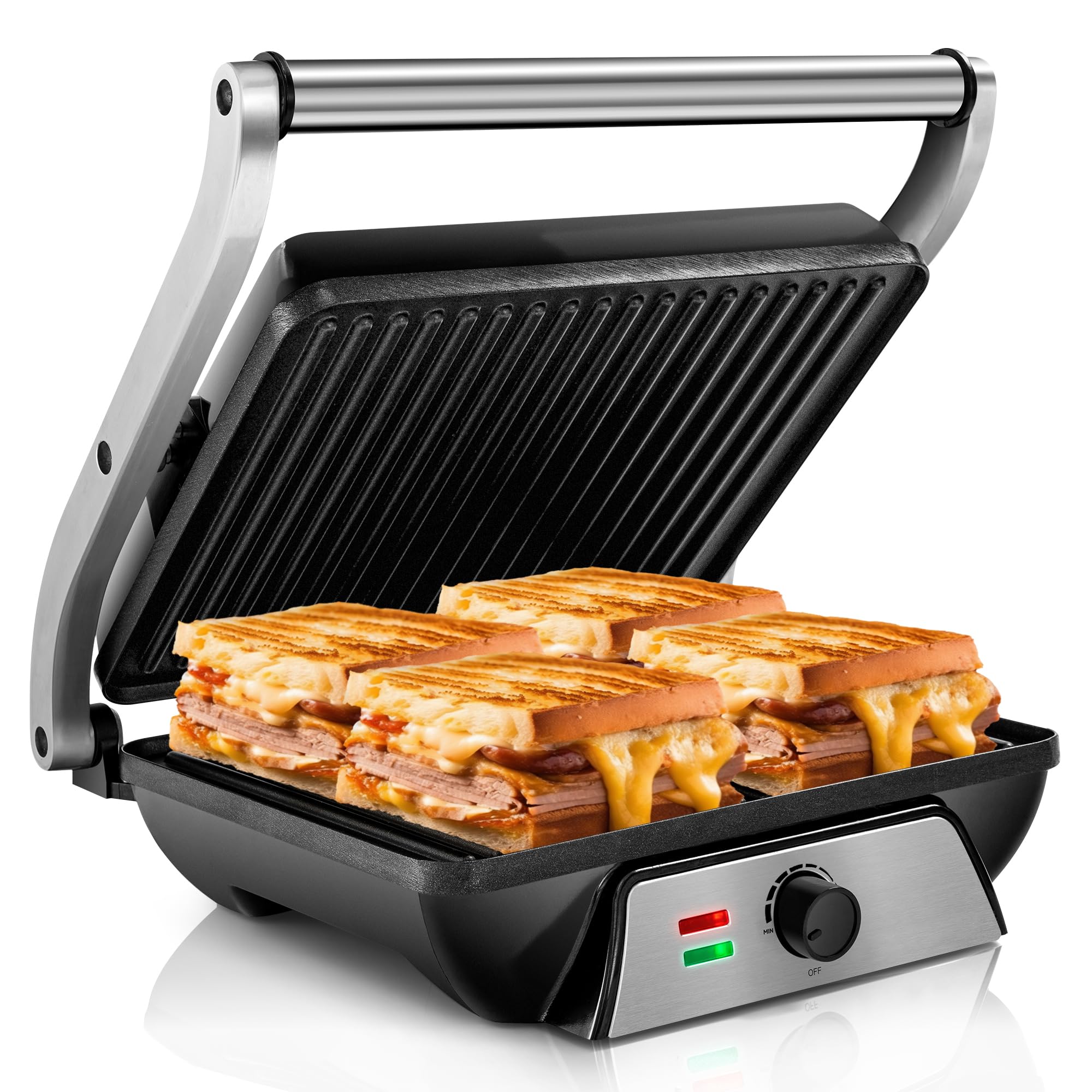 Pukomc Kontaktgrill Sandwichmaker, Panini Grill mit Antihaft-Kochplatten, lässt sich um 180 Grad öffnen Gourmet Kontaktgrill Toaster, 2000W schwimmendes Scharnier für alle Lebensmittel Angebot bei HelloDeals