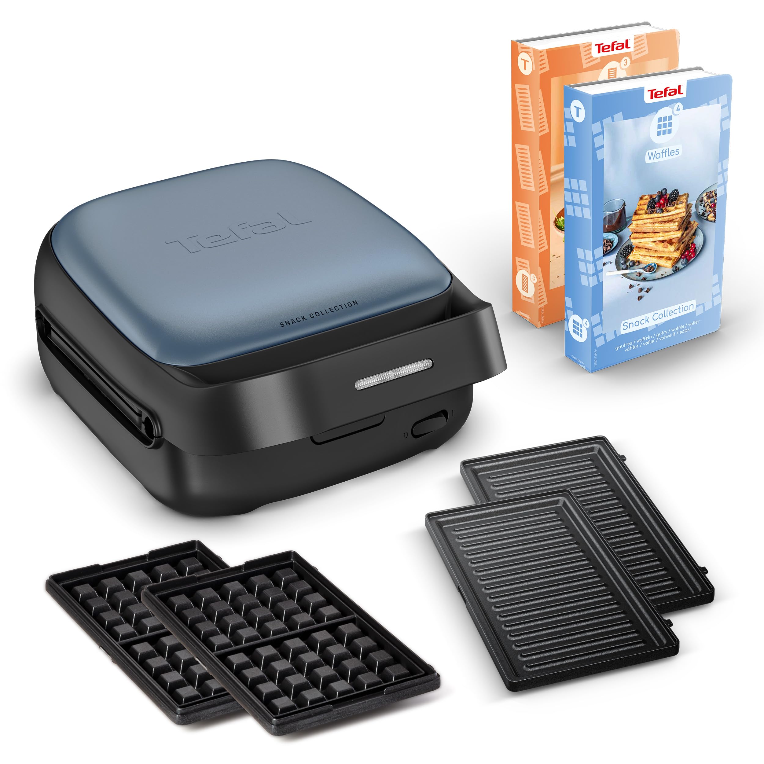 Tefal Snack Collection Sandwich- und Waffeleisen, 700 W, 2 mitgelieferte abnehmbare Plattensets, Antihaftbeschichtung, platzsparend, inkl. Rezeptbücher, Schwarz/Blau, SW8674F0 Angebot bei HelloDeals