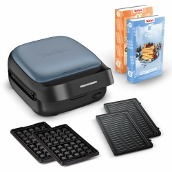 Tefal Snack Collection Sandwich- und Waffeleisen, 700 W, 2 mitgelieferte abnehmbare Plattensets, Antihaftbeschichtung, platzsparend, inkl. Rezeptbücher, Schwarz/Blau, SW8674F0 Angebot bei HelloDeals