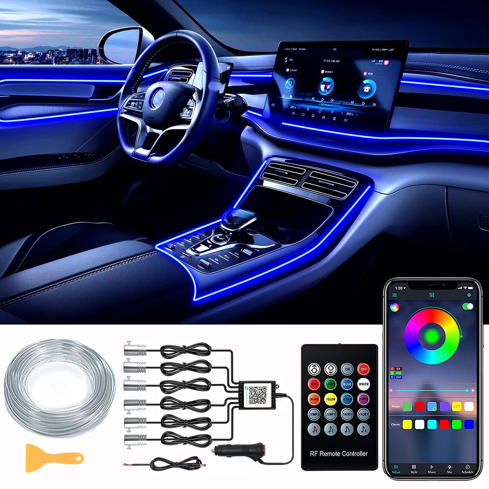 LED Innenbeleuchtung Auto, 8M/6 in 1 RGB Innenraumbeleuchtung, 12V Atmosphäre Licht, App Steuerbare Mehrfarbige Ambientebeleuchtung, LED Streifen Mit Fernbedienung Neon Farbe-6 und 1-12V Angebot bei HelloDeals