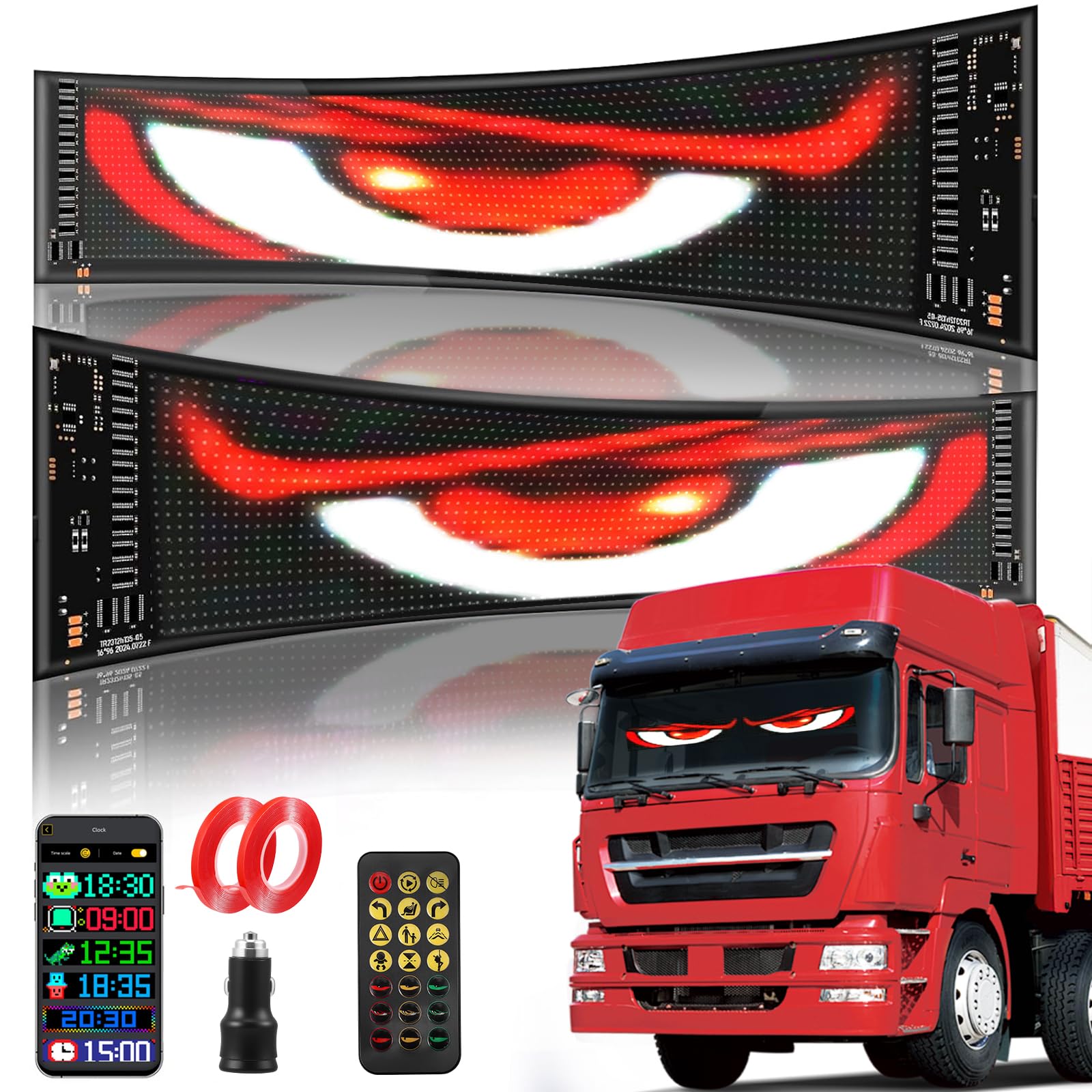 2er Led Augen für LKW Auto(12 * 59.5cm), Devil Eyes Light for Cars, Anzeige Bunter Weicher Bildschirm Programmierbare LED Laufschrift Leuchtreklame mit Smart App und Fernbedienung Bluetooth USB 5V Angebot bei HelloDeals