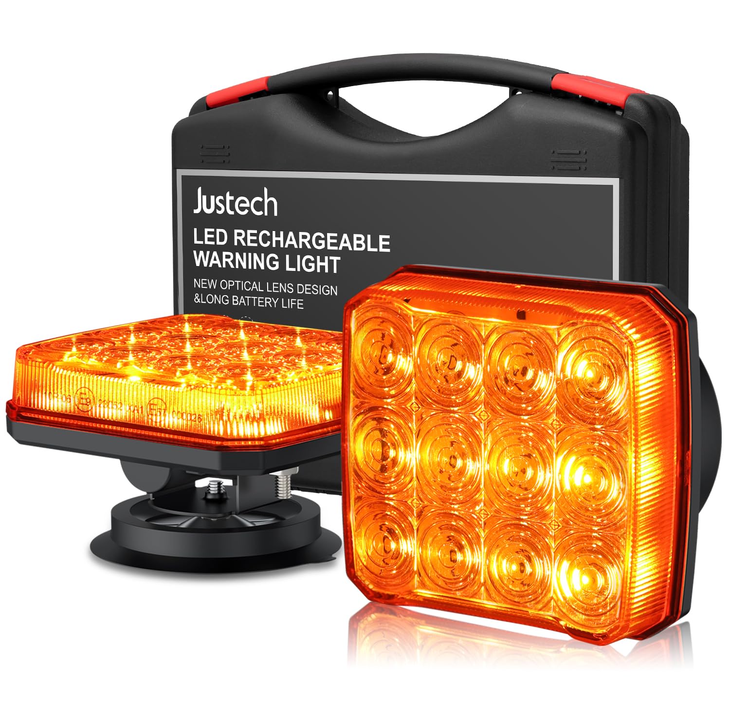 Justech 2PCS Wiederaufladbare Warnleuchte LED-Stroboskoplichter 12V/24V Magnetisch Warnleuchte Warnlicht, IP65 Wasserdicht Notfalllicht Auto-Blitzlicht mit 18 Blitzmodi für Lastwagen, Traktoren E-Mark Spot-Optik Angebot bei HelloDeals